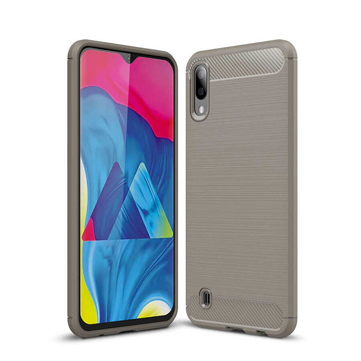Samsung Galaxy M10 ile Uyumlu Kamera Korumalı Darbe Önleyici Carbon Brushed Silikon Kılıf