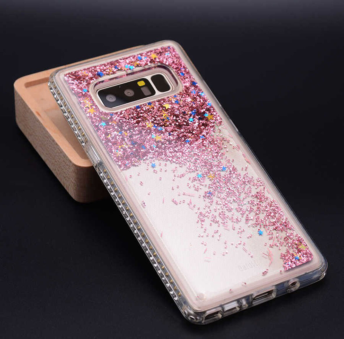 Samsung Galaxy Note 8 Uyumlu Yanları Taşlı Sulu Simli Lüx Silikon Kılıf
