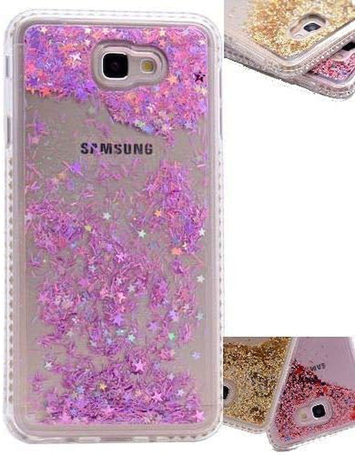 Samsung Galaxy J5 Prime  Uyumlu Yanları Taşlı Sulu Simli Lüx Silikon Kılıf