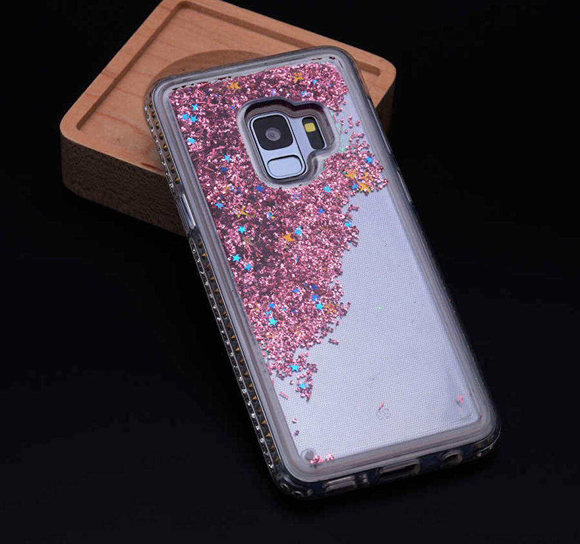 Samsung Galaxy S9 Uyumlu Yanları Taşlı Sulu Simli Lüx Silikon Kılıf