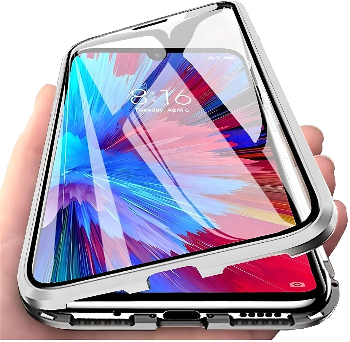 Samsung Galaxy A10 Uyumlu Kılıf Önü Açık Arkası Temperli Camlı Manyetik Adsorpsiyon Darbeye Dayanıklı Kapak