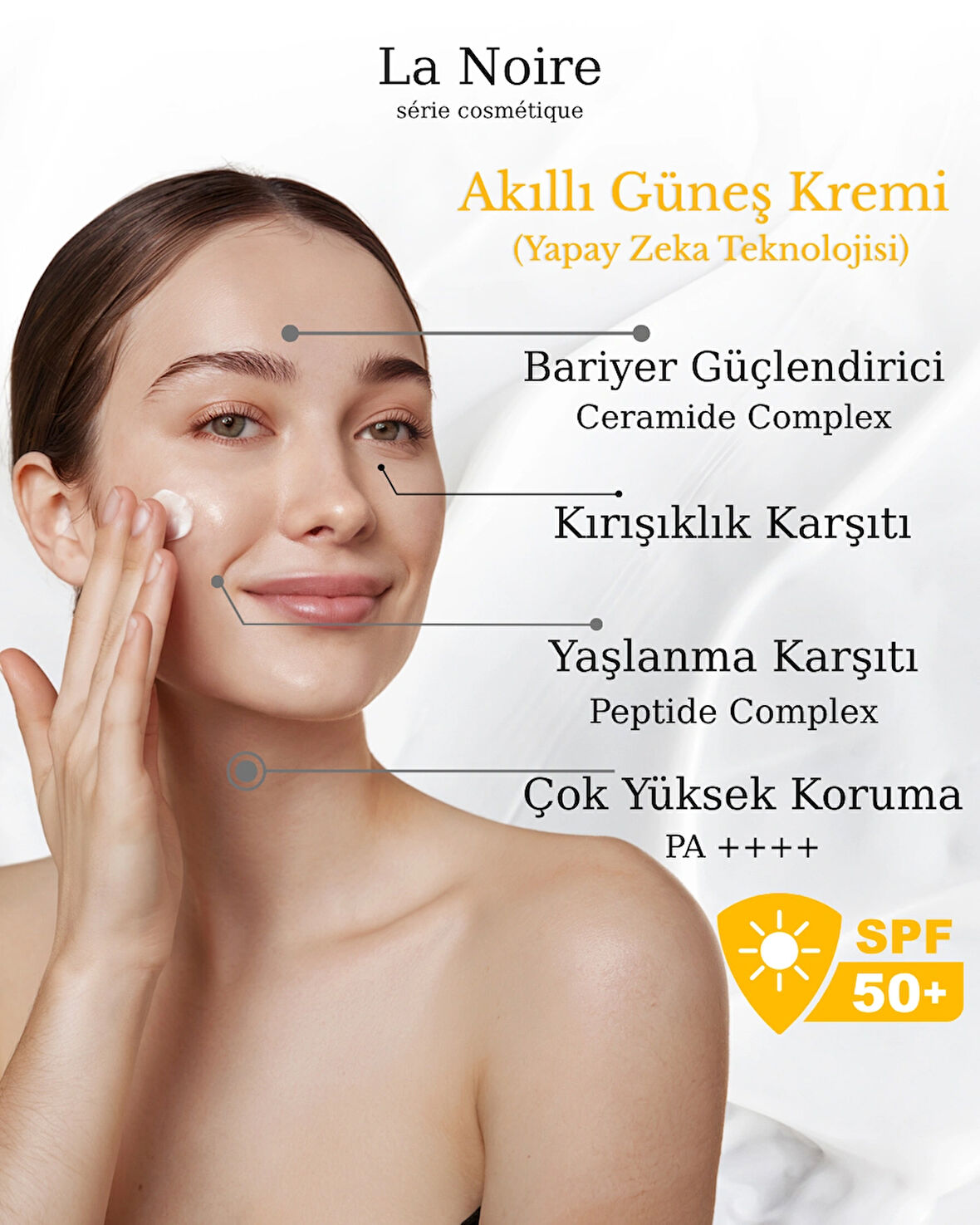 La Noire Yaşlanma-Kırışıklık Karşıtı | Ceramide |  Peptide IAkıllı Güneş Kremi Spf50