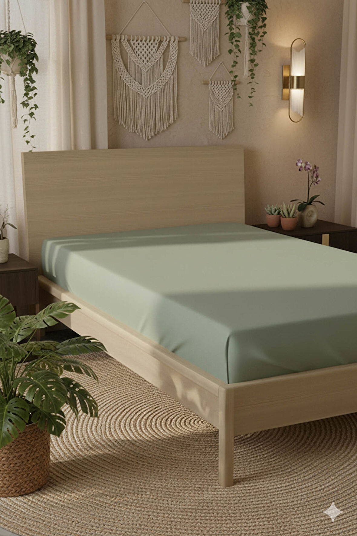 %100 Pamuk Ranforce Premium Tek Kişilik Plus Lastikli Çarşaf - Yeşil