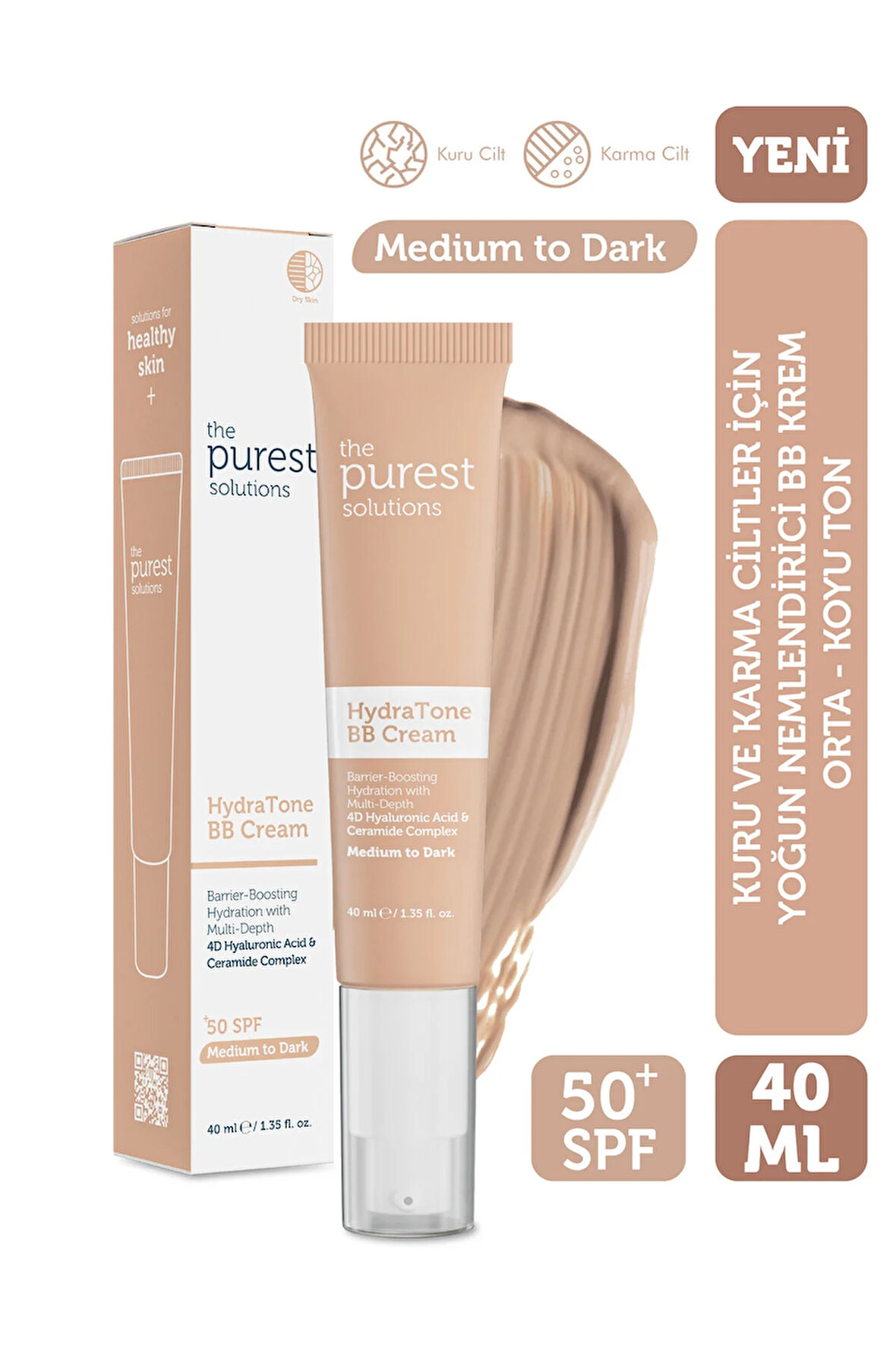 Kuru ve Karma Ciltler İçin Yoğun Nemlendirici BB Krem, SPF 50 + 40 ml – Orta / Koyu Ton