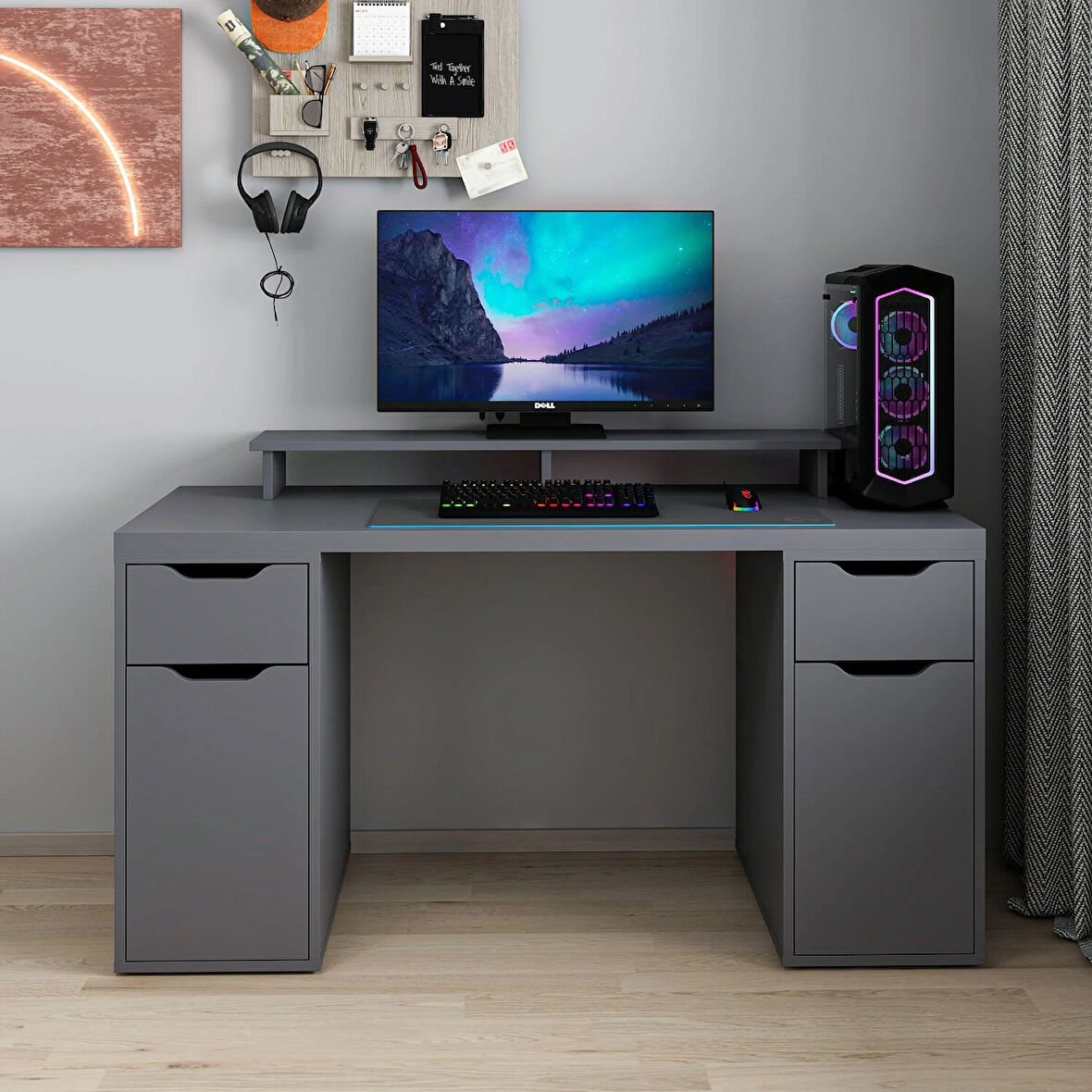 Alen 150 Cm 2 Çekmeceli 2 Dolaplı Çalışma & Oyuncu Masası - Antrasit