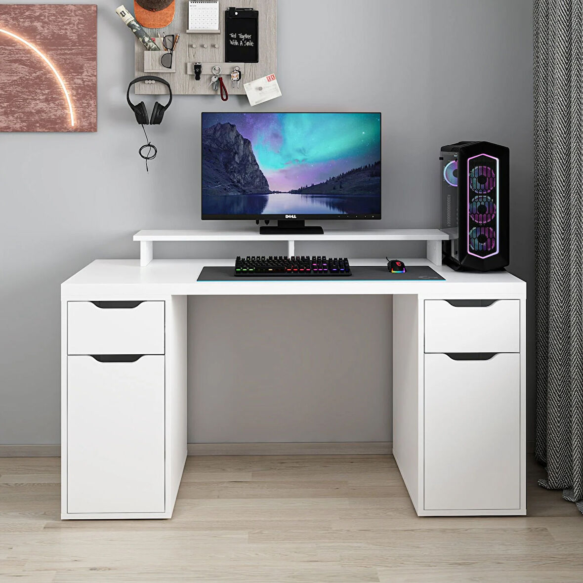 Alen 150 Cm 2 Çekmeceli 2 Dolaplı Çalışma & Oyuncu Masası - Beyaz