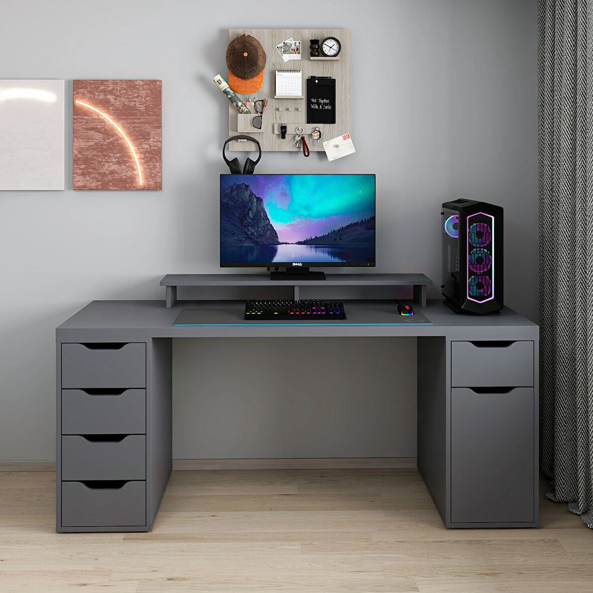 Alen 180 Cm 5 Çekmeceli Dolaplı Çalışma & Oyuncu Masası - Antrasit