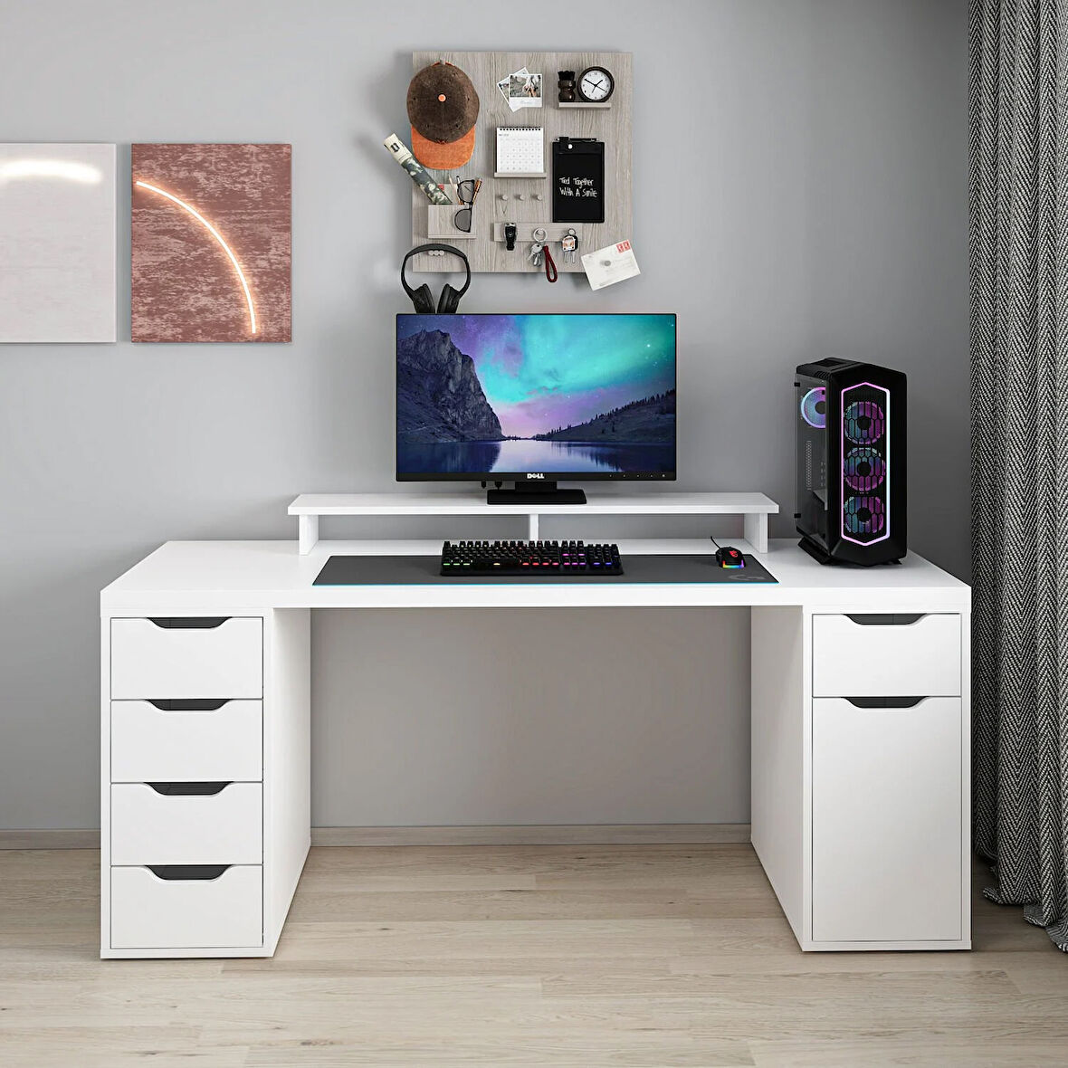 Alen 180 Cm 5 Çekmeceli Dolaplı Çalışma & Oyuncu Masası - Beyaz