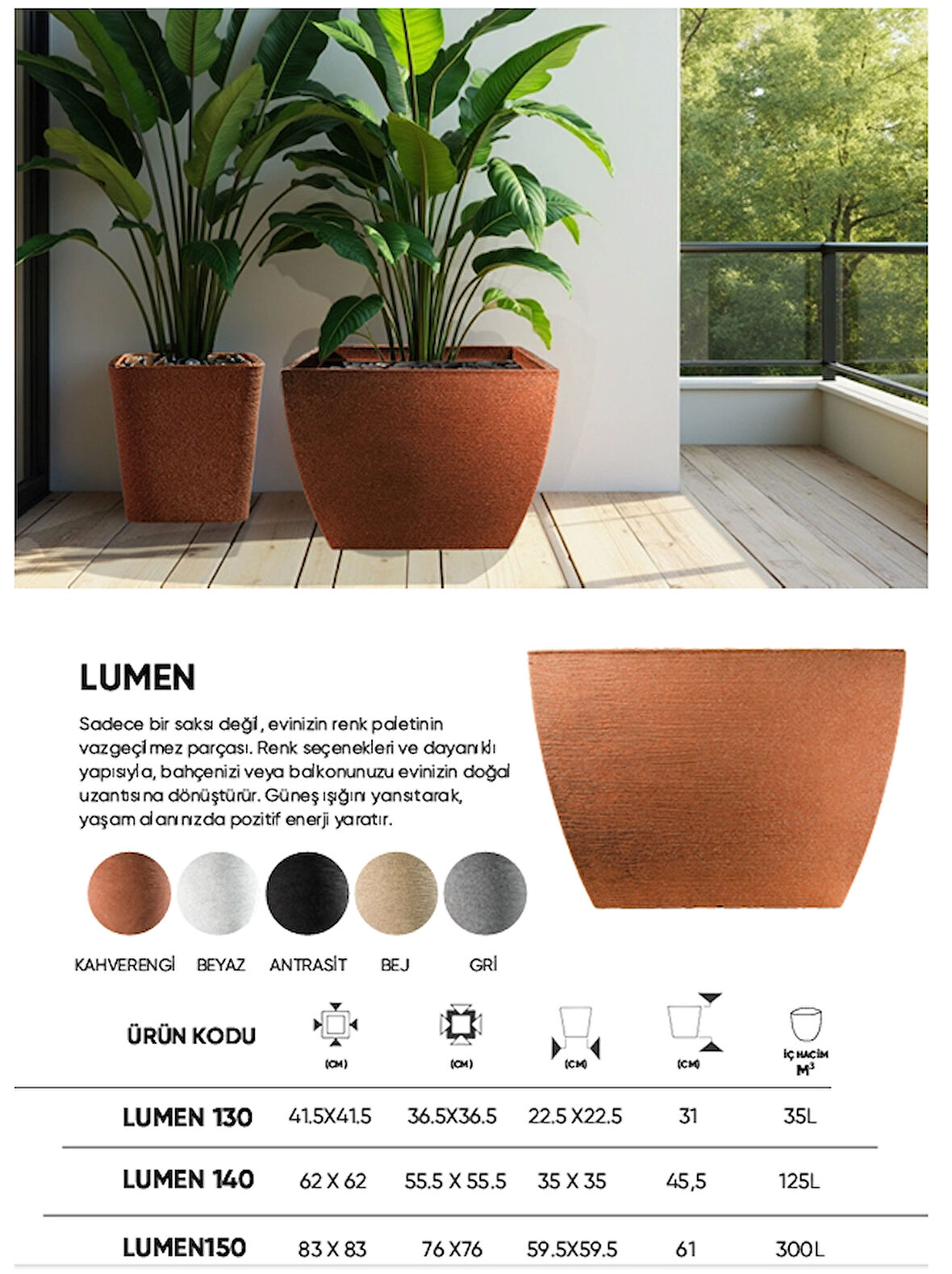 BOSTANN DEKORATİF SAKSI - LUMEN 140 - 125L - KAHVERENGİ