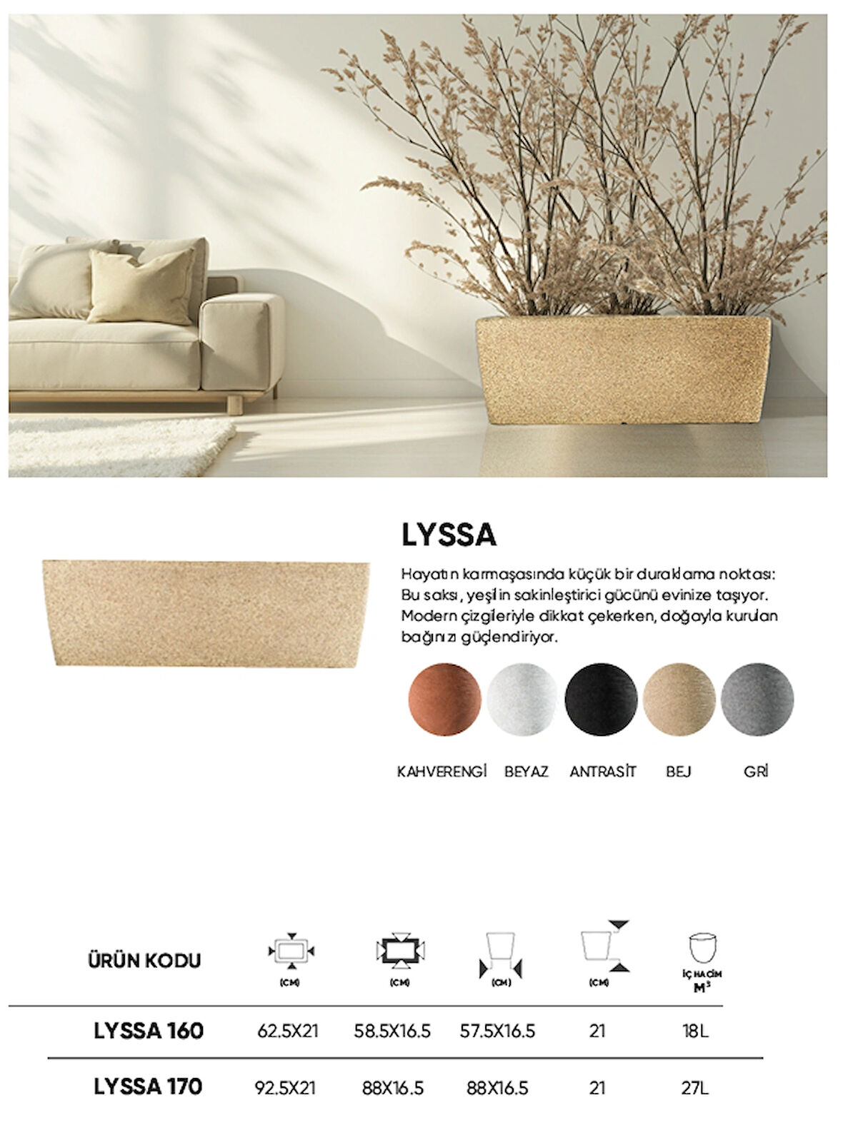 BOSTANN DEKORATİF SAKSI - LYSSA 160 - 18L - BEJ