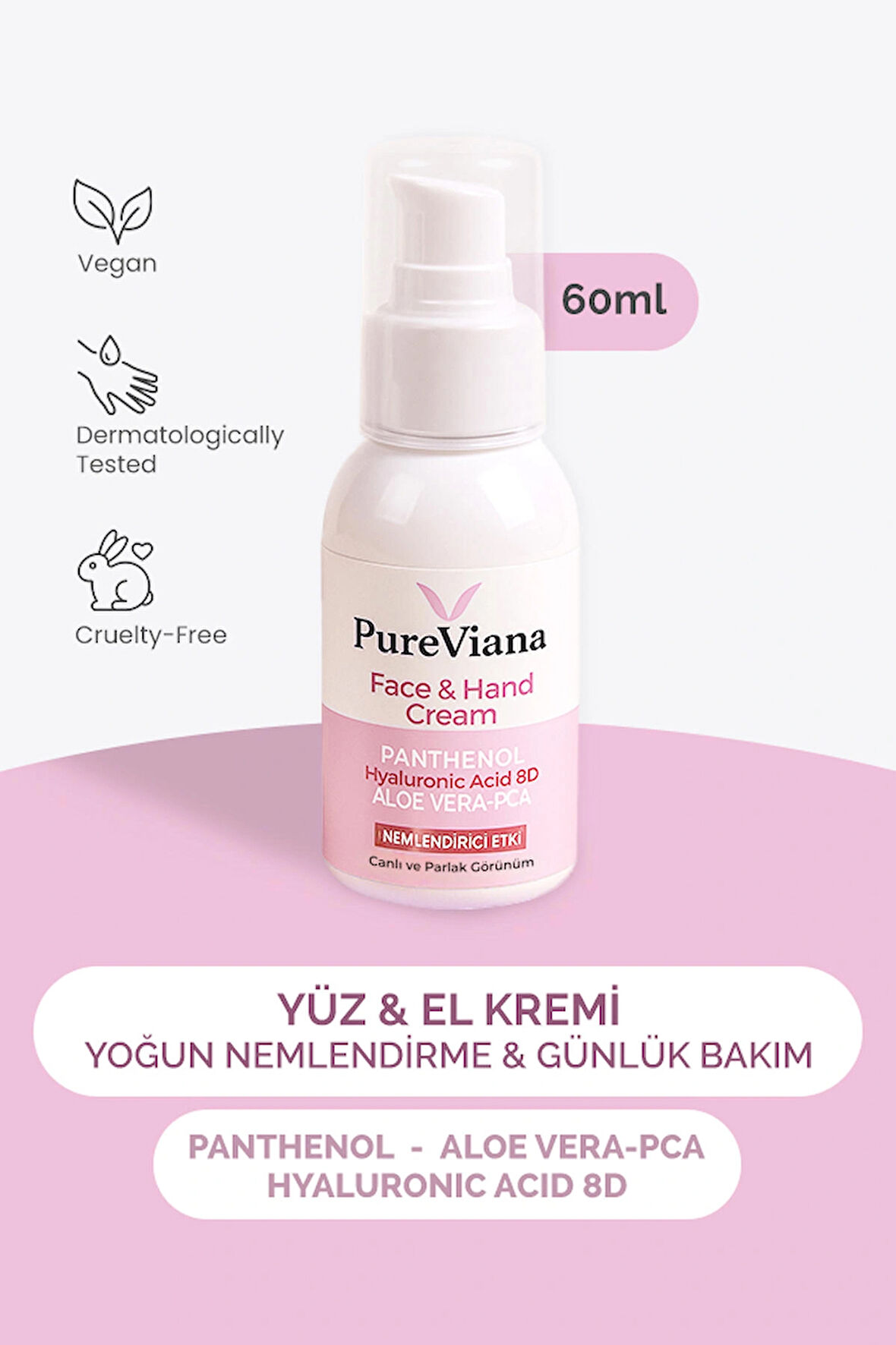 Yüz & El Kremi 60ML – Hyaluronik Asit 8d + Aloe Vera + Cica + Shea – Nemlendirici, Bariyer Onarıcı