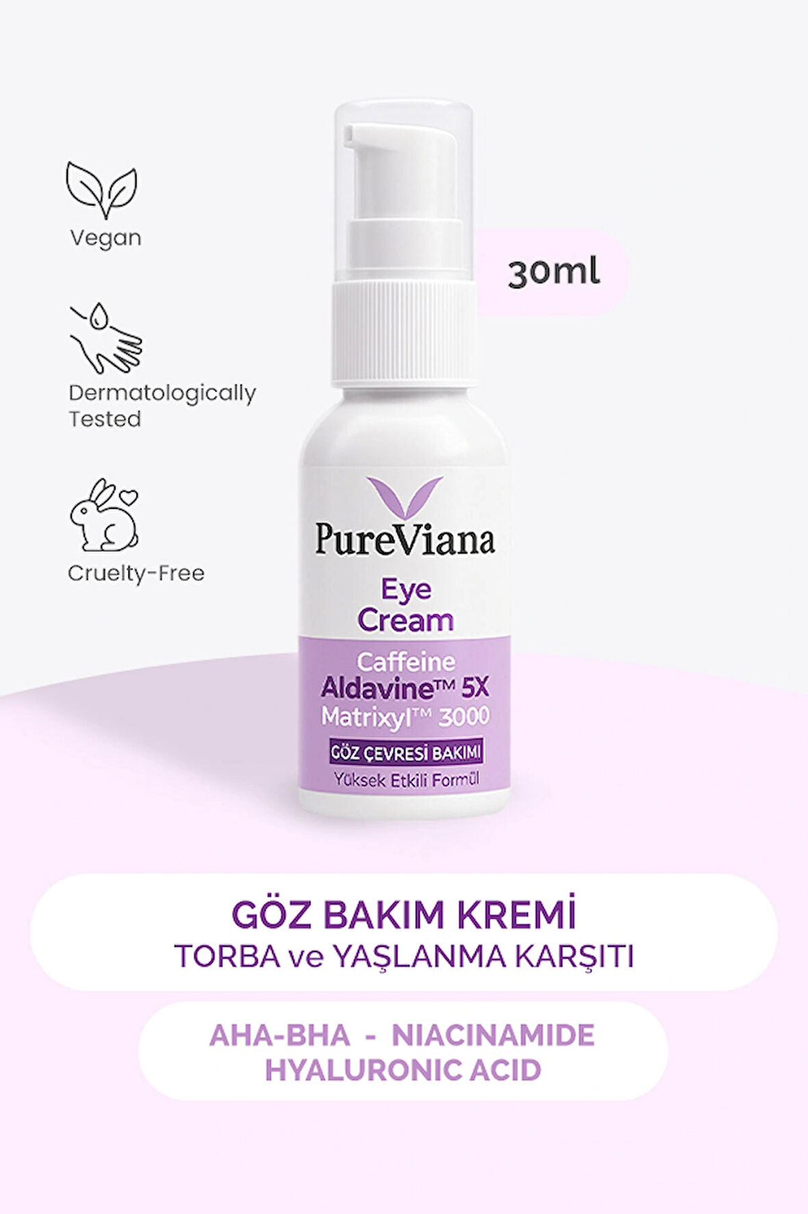 Göz Kremi 30ML – Kafein + Peptit + Hyaluronik Asit – Morluk, Göz Altı Torbası ve Kırışıklık Karşıtı