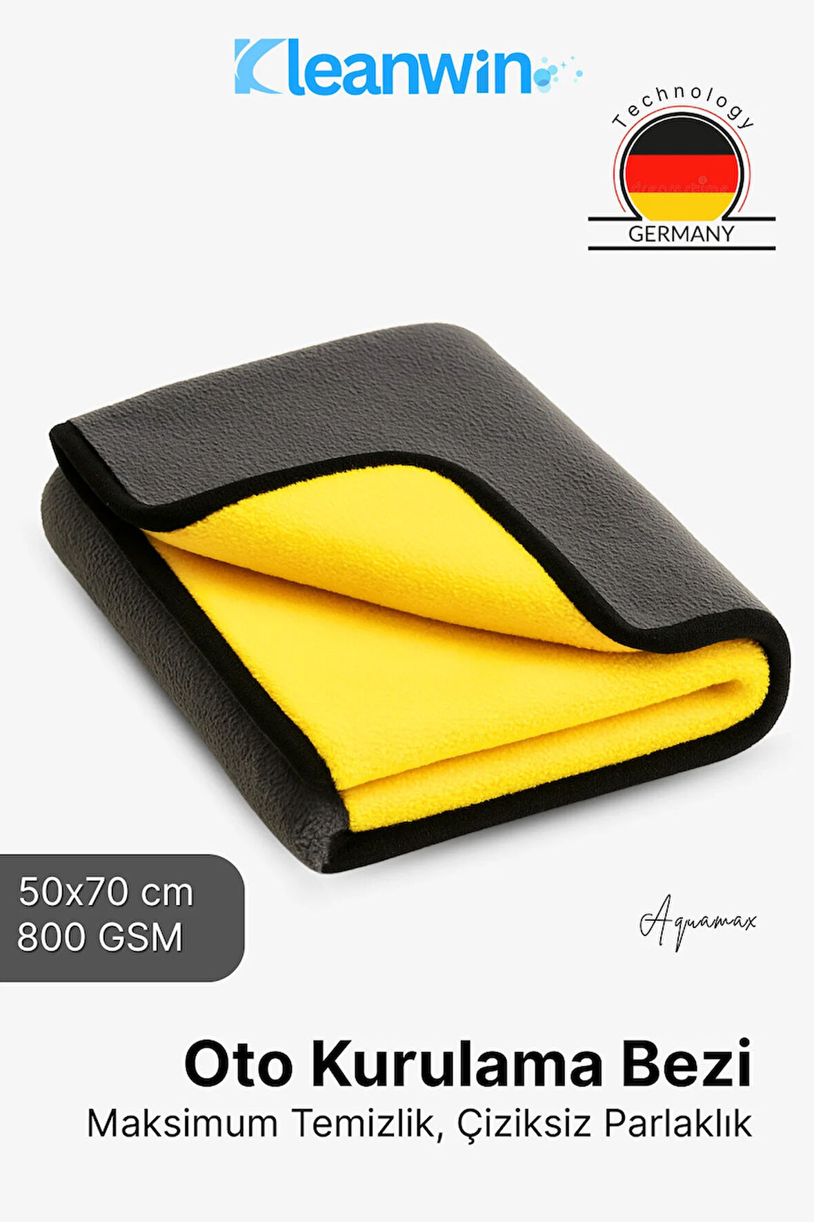 AquaMax Mikrofiber Bez, 800 GSM Oto Kurulama Havlusu, 50x70 cm Araç Yıkama ve Cam Temizlik Bezi