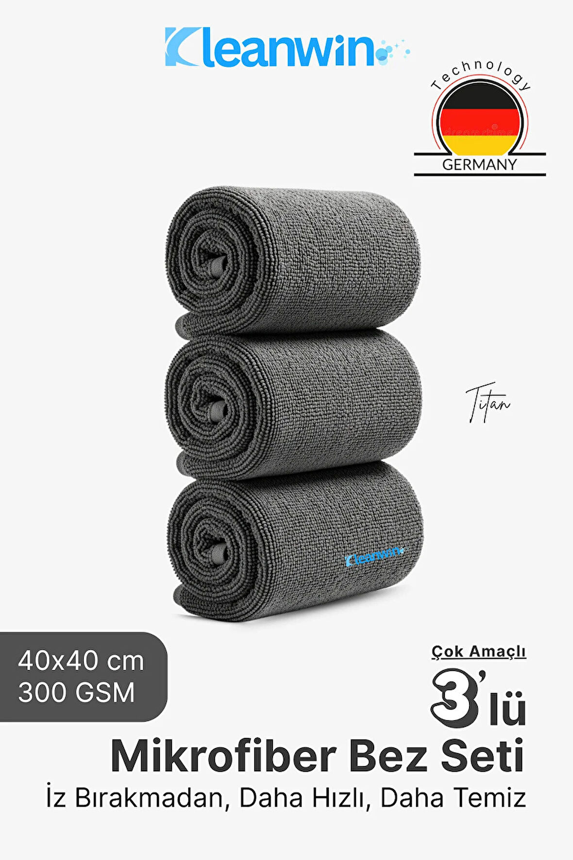 Titan Mikrofiber Bez 40x40Cm 3 Adet Oto Kurulama Bezi ve Çok Amaçlı Temizlik Havlusu