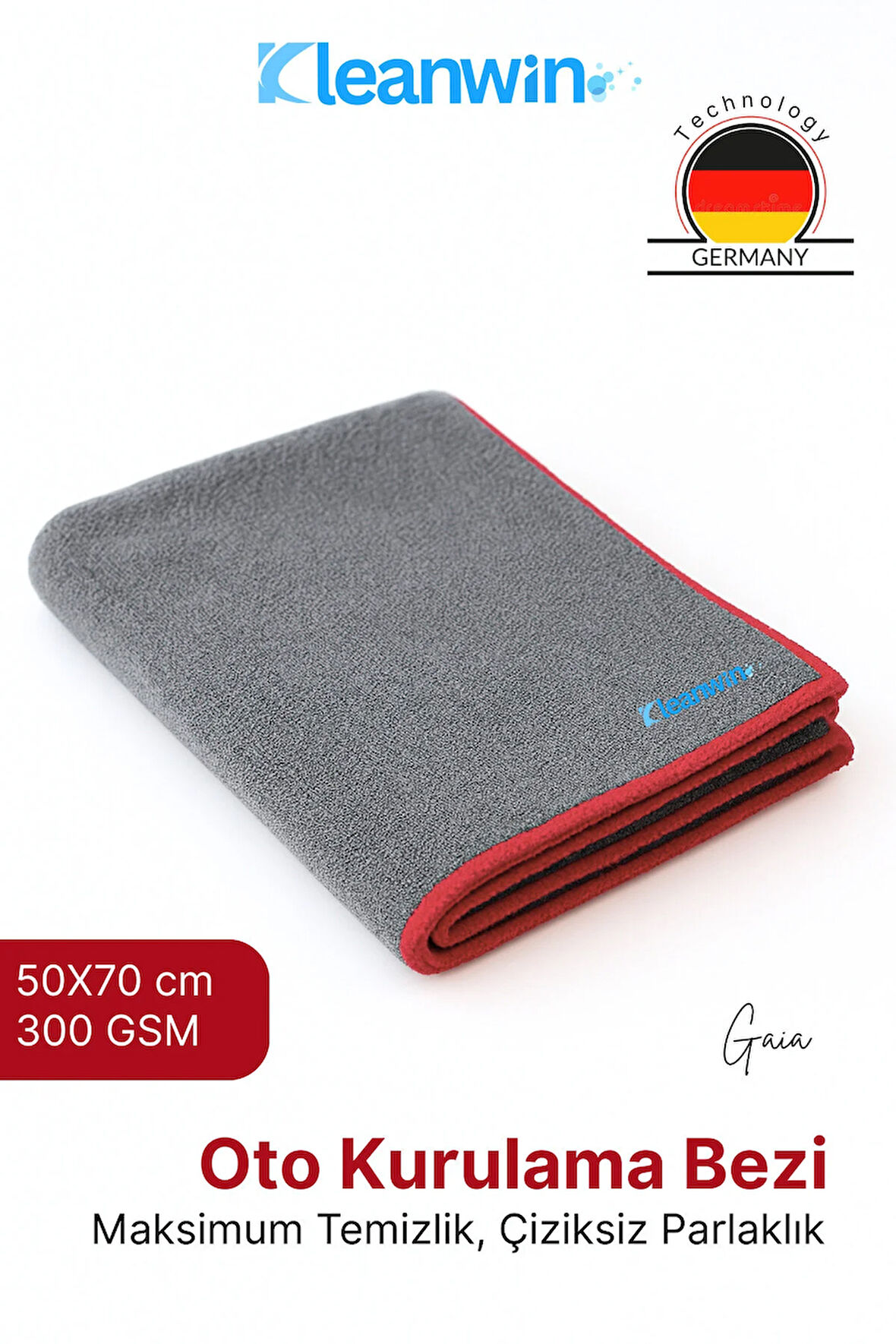 Gaia Mikrofiber Bez 300 GSM 50x70 cm Oto Kurulama Havlusu Araç Yıkama ve Cam Temizlik Bezi