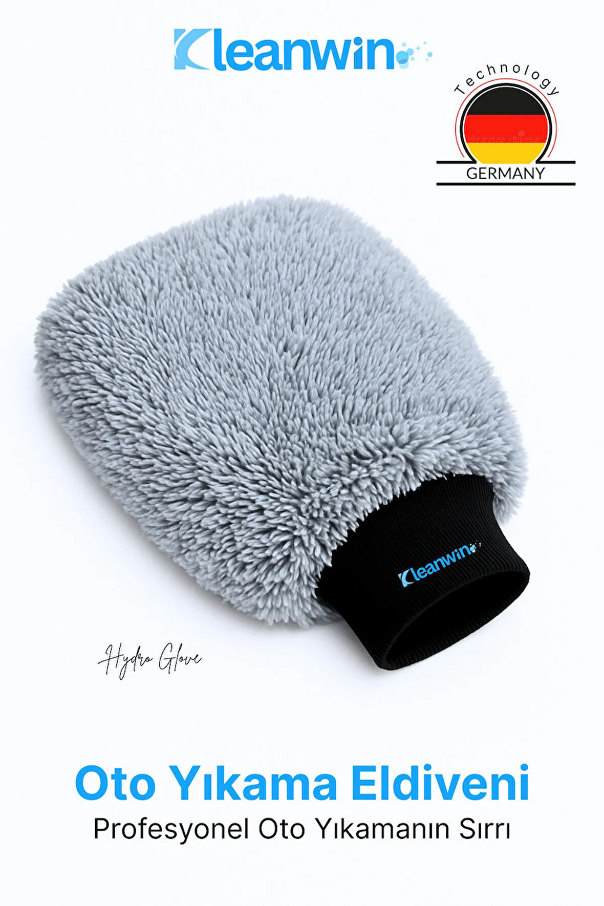 HydroGlove Mikrofiber Oto Yıkama Eldiveni Sünger Dolgulu Araç Temizlik ve Araba Cila Eldiveni - Gri