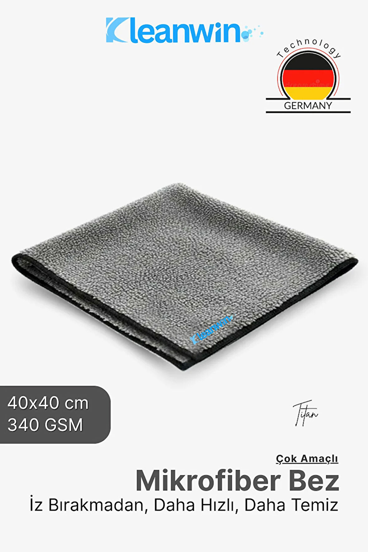 Titan Mikrofiber Bez 40x40Cm Tekli – Oto Kurulama ve Çok Amaçlı Temizlik Bezi