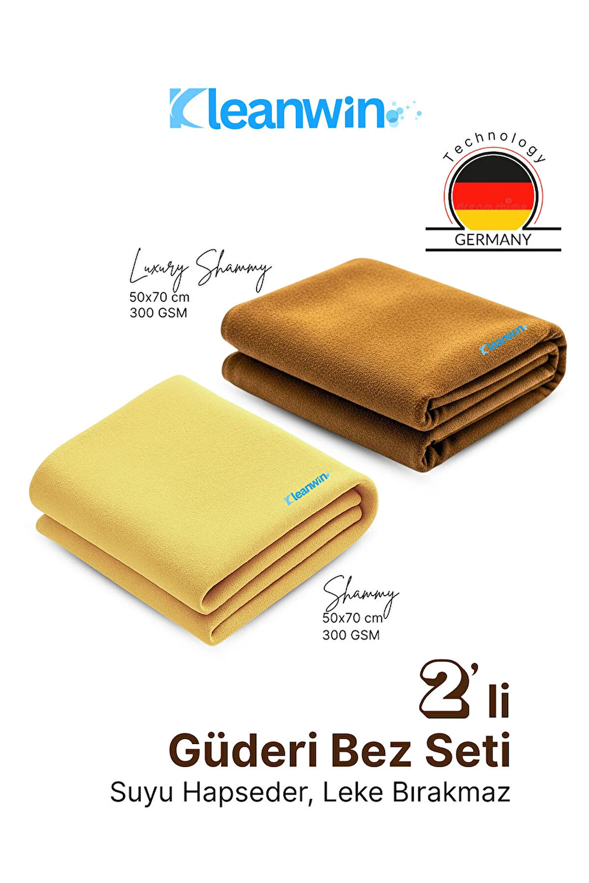 2’li Shammy Güderi Bez Seti – Araba Kurulama Bezi ve Araba Cam Bezi 50x70Cm