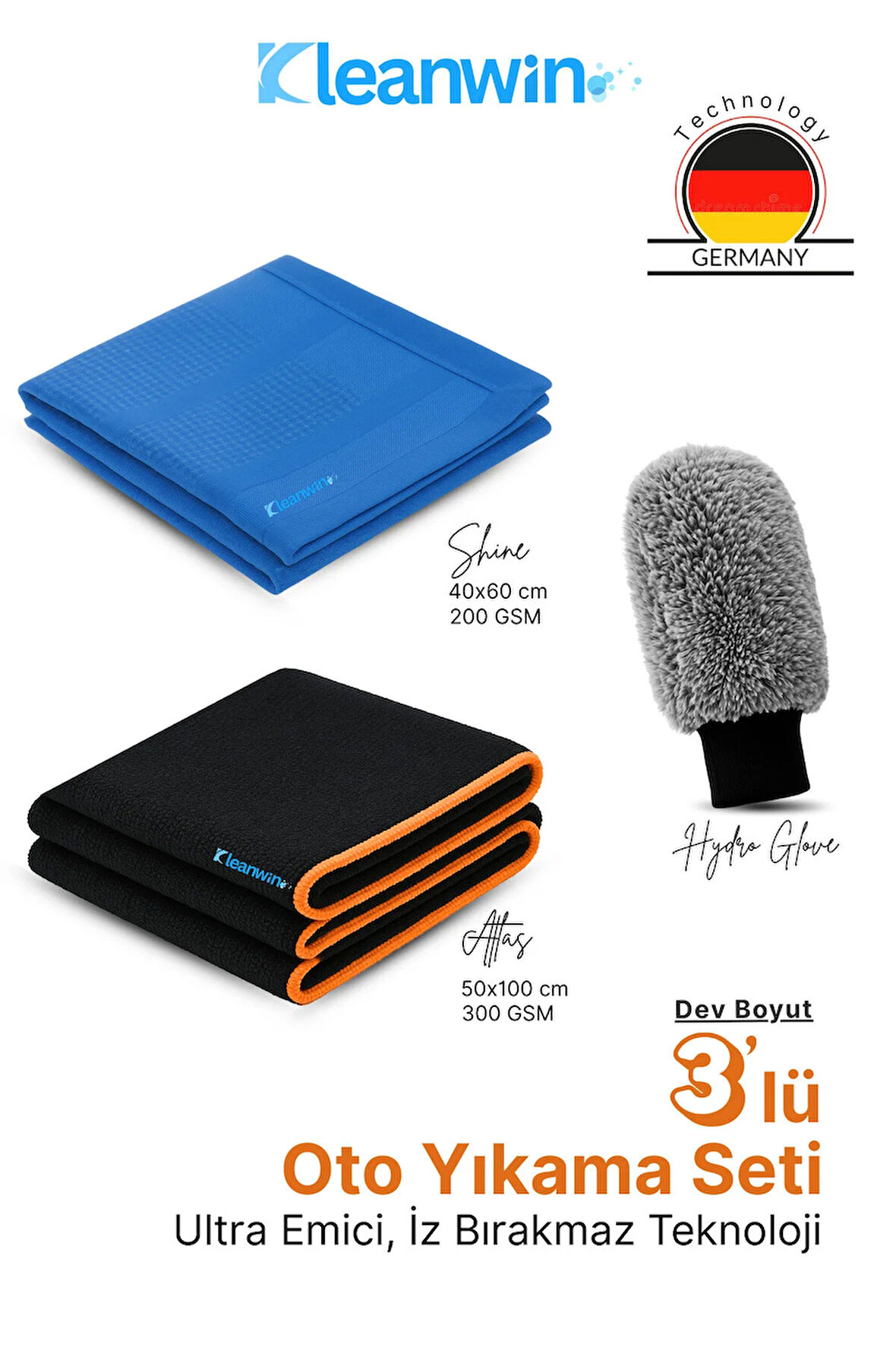 3’lü Premium Araç Temizlik Seti – Atlas Kurulama Bezi, Shine Cam Bezi, HydroGlove Eldiven