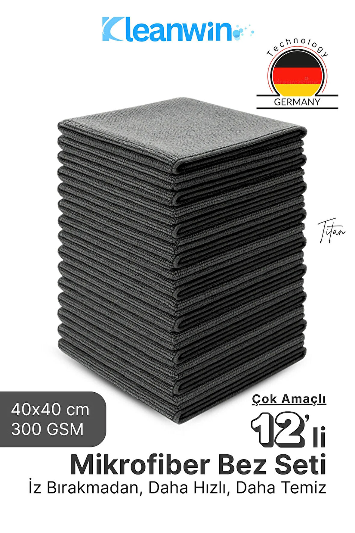 12 Adet 40x40Cm Titan Mikrofiber Bez Araba Kurulama, Oto Yıkama ve Çok Amaçlı Temizlik Bezi