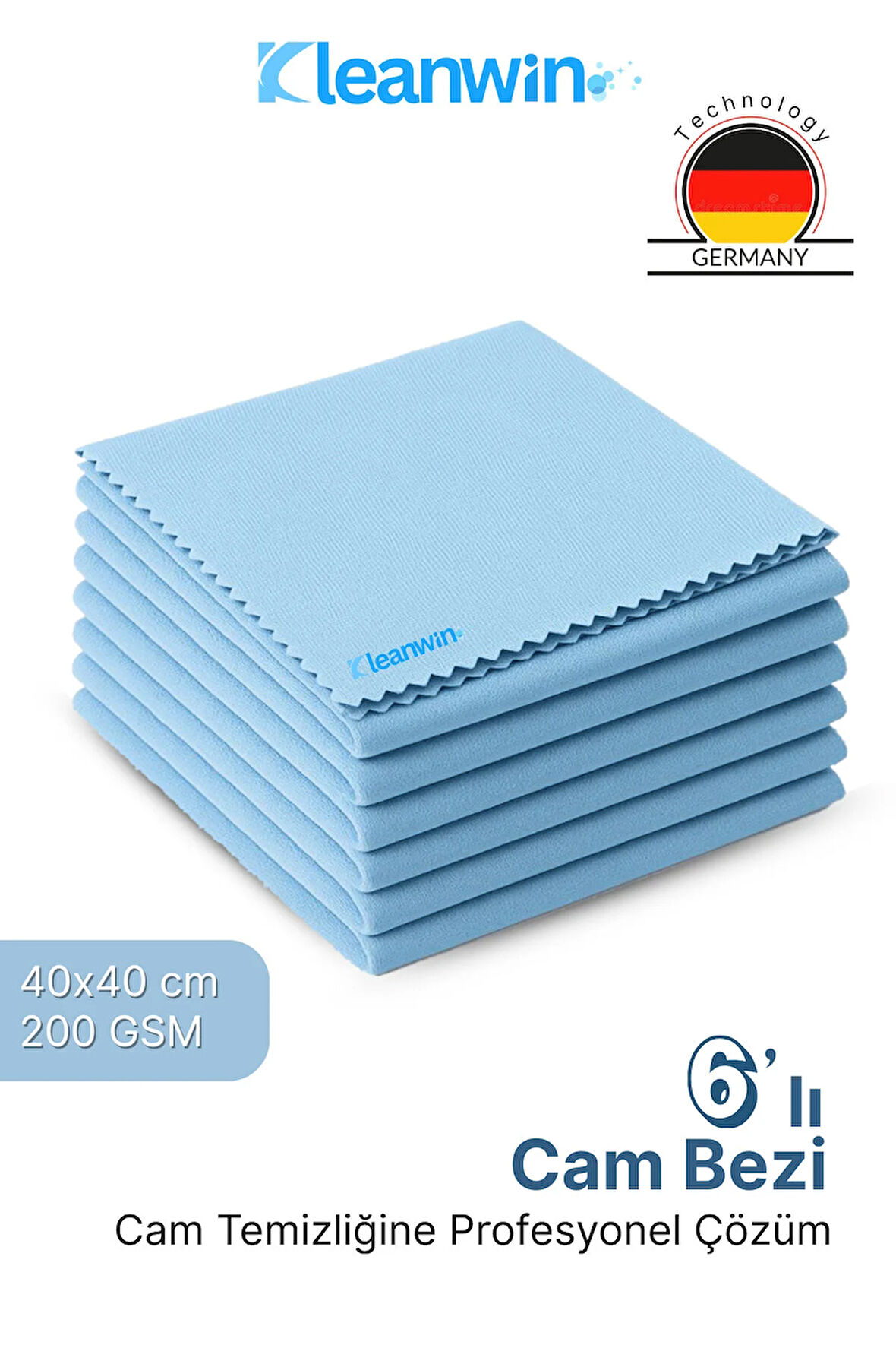 6 Adet 40x40Cm Vista Mavi Mikrofiber Cam Bezi 200 GSM – Araba ve Ev Cam Temizlik Bezi