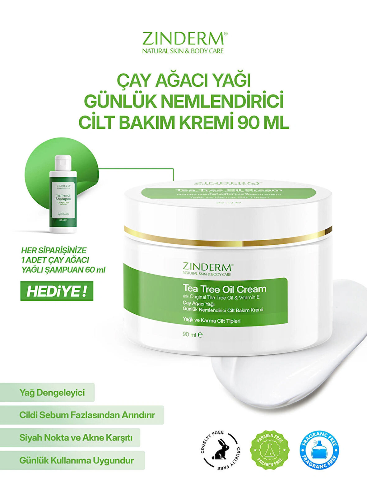 Çay Ağacı Yağı Kremi , Günlük Nemlendirici Çay Ağacı Özlü Cilt Bakım Kremi