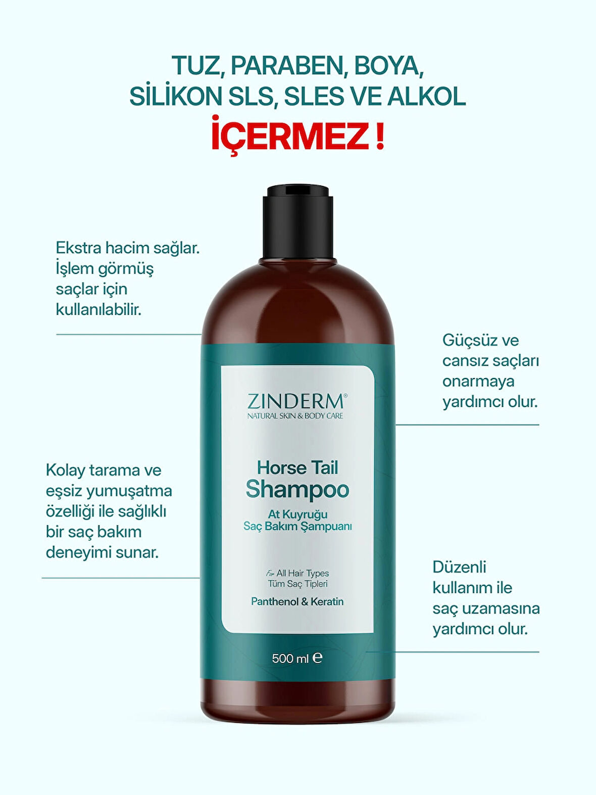 Zinderm At Kuyruğu Şampuanı -  Hızlı Uzama Etkili Tuzsuz Şampuan (2 Adet x 500 Ml)