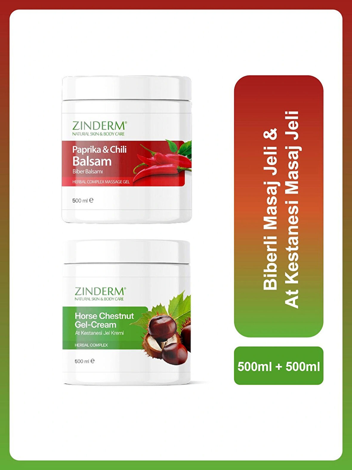 Biberli Balsam Masaj Jeli Kremi 500 ml ve At Kestanesi Balsam Masaj Jeli Kremi 500 ml