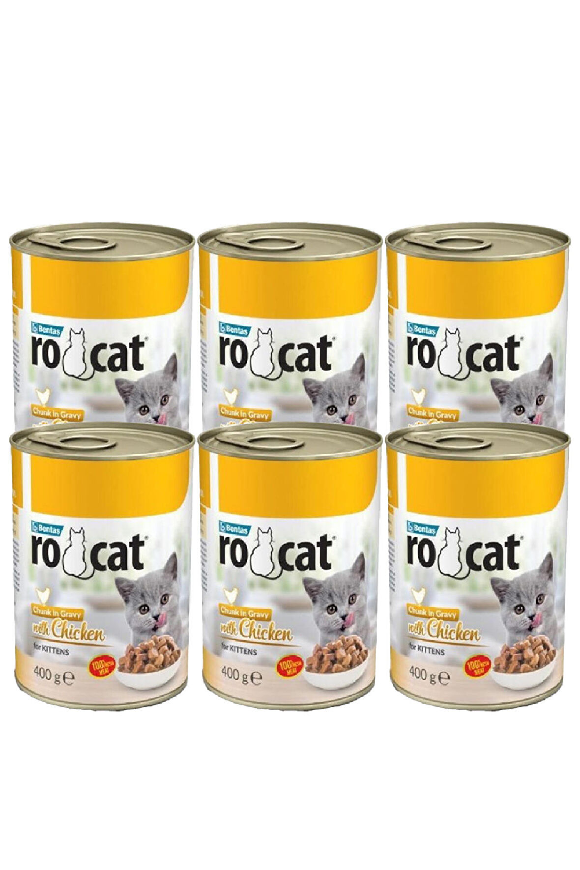 Ro-cat tavuklu yavru parça etli kedi konserve 400 Gr x 6 adet