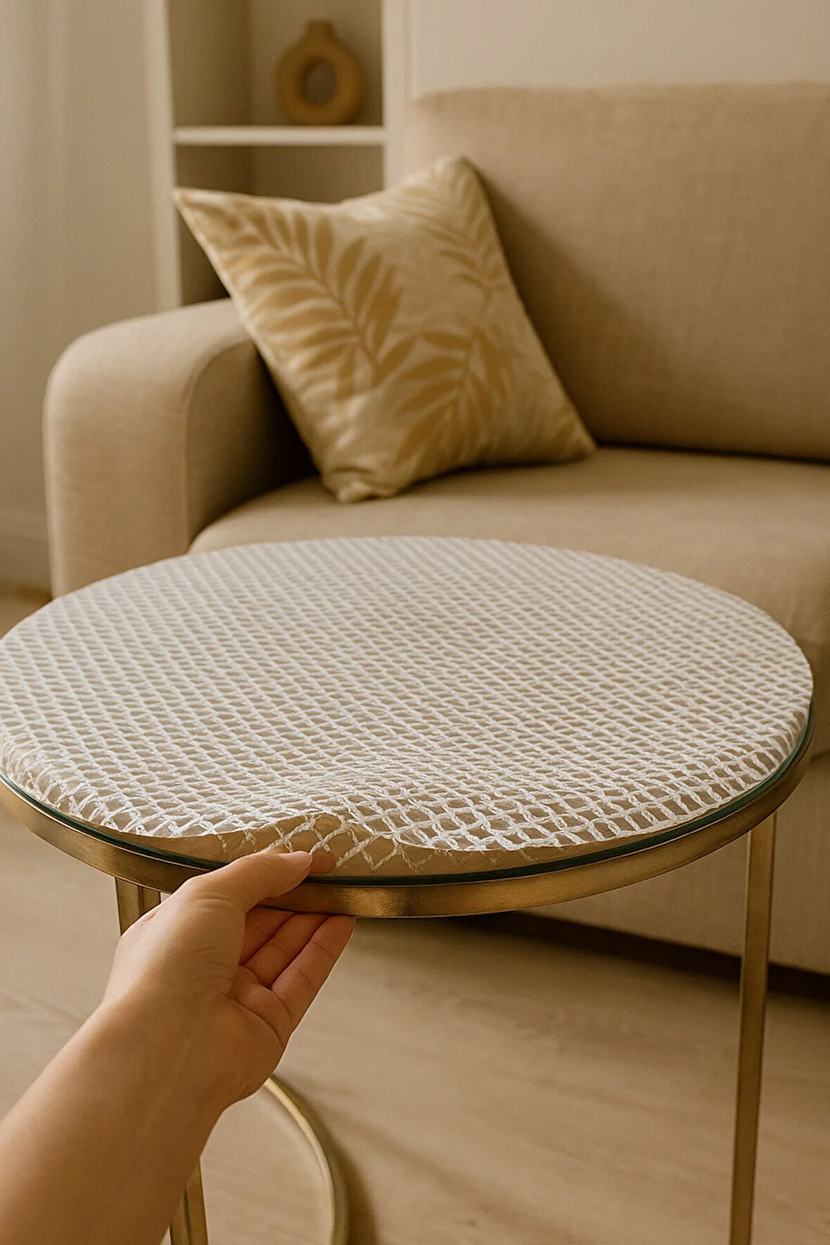 Yuvarlak Orta Sehpa Örtüsü – Lüx PVC Şeffaf, Krem, Modern, Şık, Dekoratif, Çeyizlik