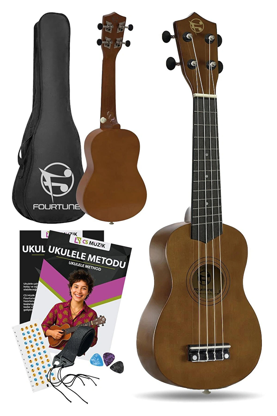 Fourtune Nova UKS-21MN Gül Ağacı Maun Soprano Ukulele Seti