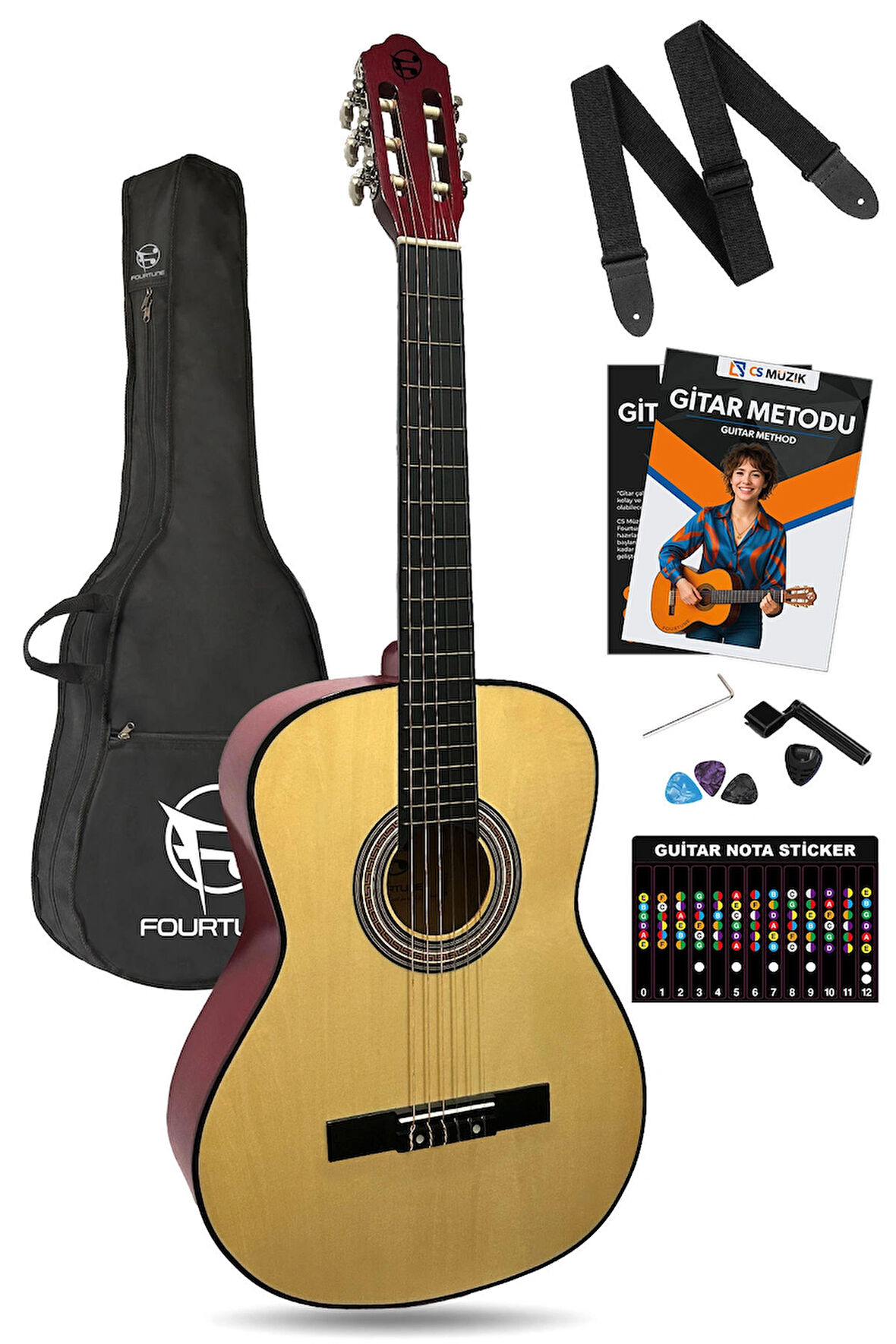 Fourtune Luca C-180NT Naturel Klasik Gitar Seti 4/4 Sap Ayarlı 