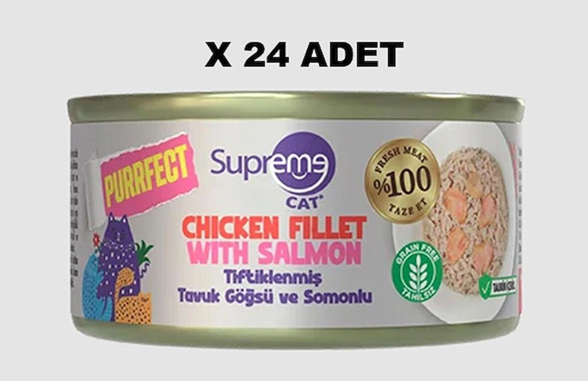 Supreme Tiftiklenmiş Tavuk Göğsü ve Karidesli Konserve Kedi Maması 70 gr X 24 ADET
