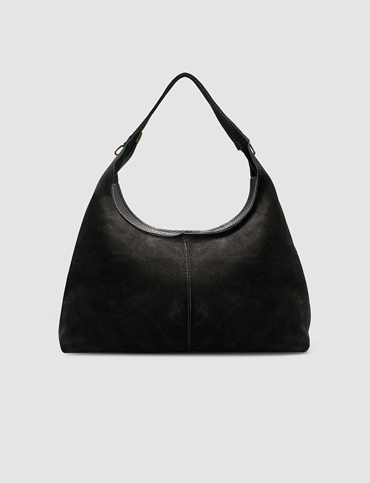 %100 Deri Süet Çıkarılabilir Askılı Siyah Kadın Omuz Çantası