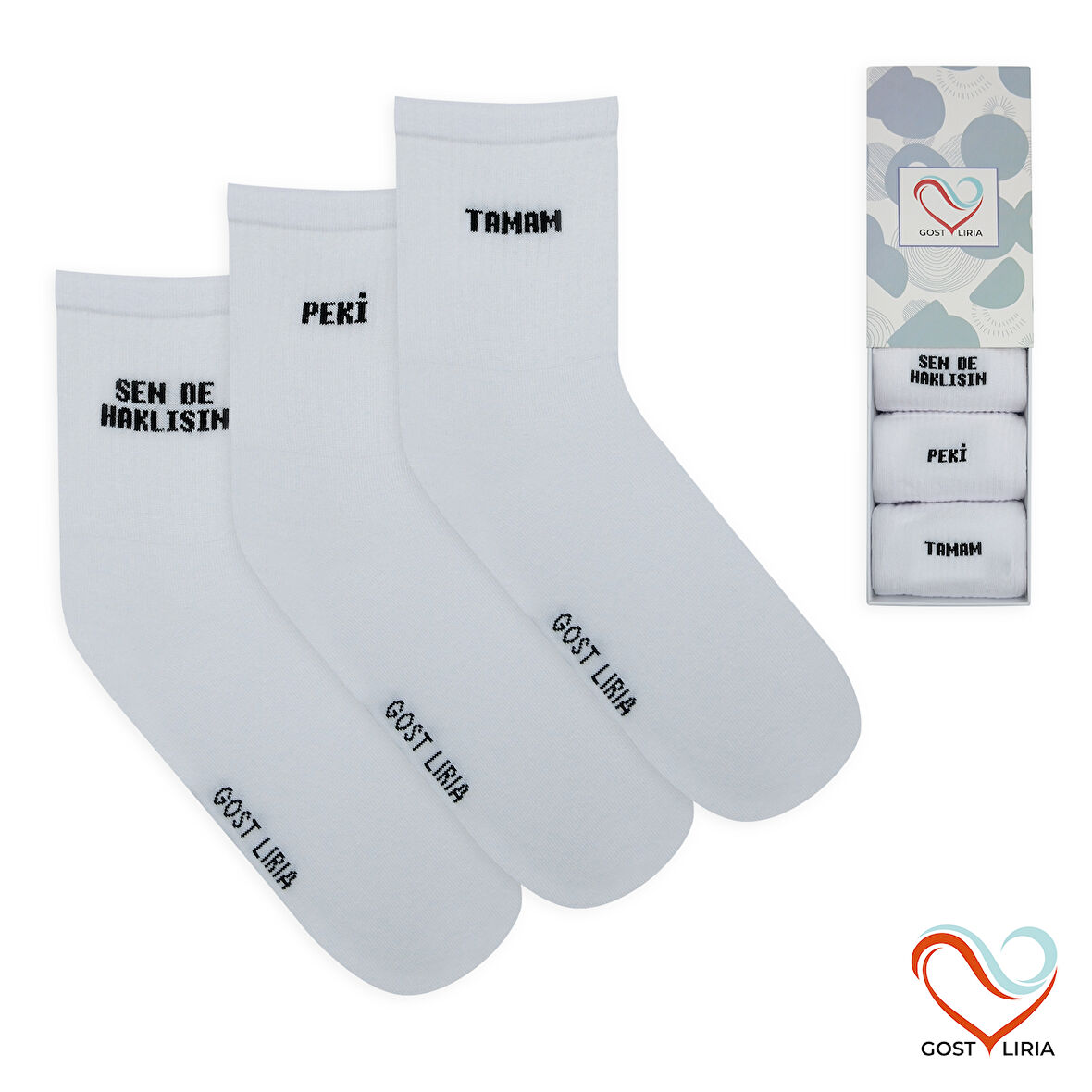 GOST LİRİA - Sloganlı Ribanalı  Ünisex Tenis Çorap 3 lü
