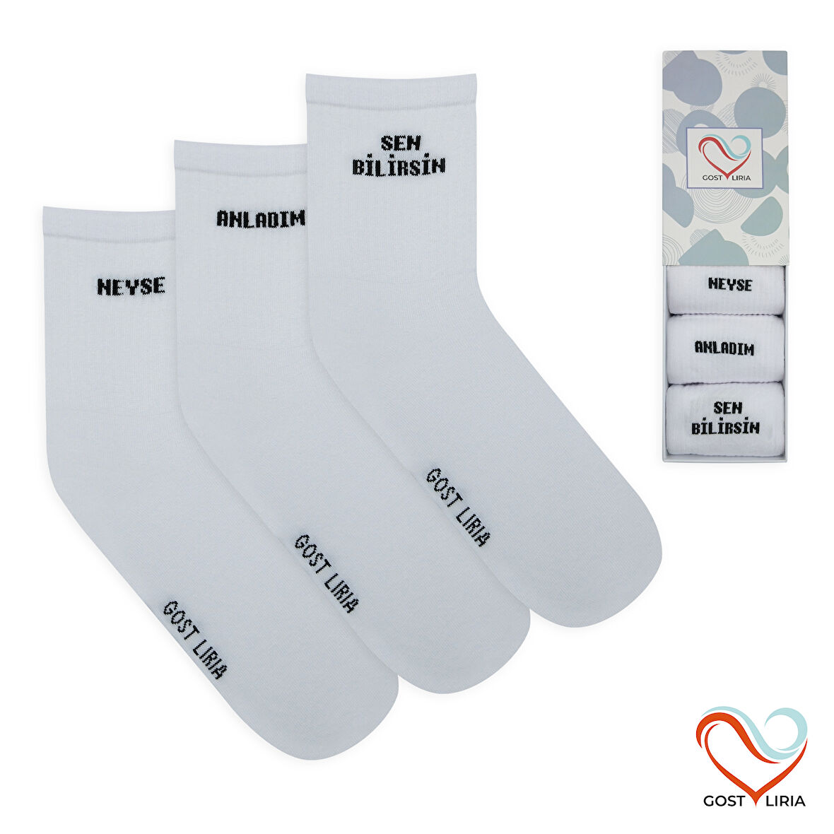 GOST LİRİA - Farklı Sloganlı Ribanalı  Tenis Çorap 3 lü