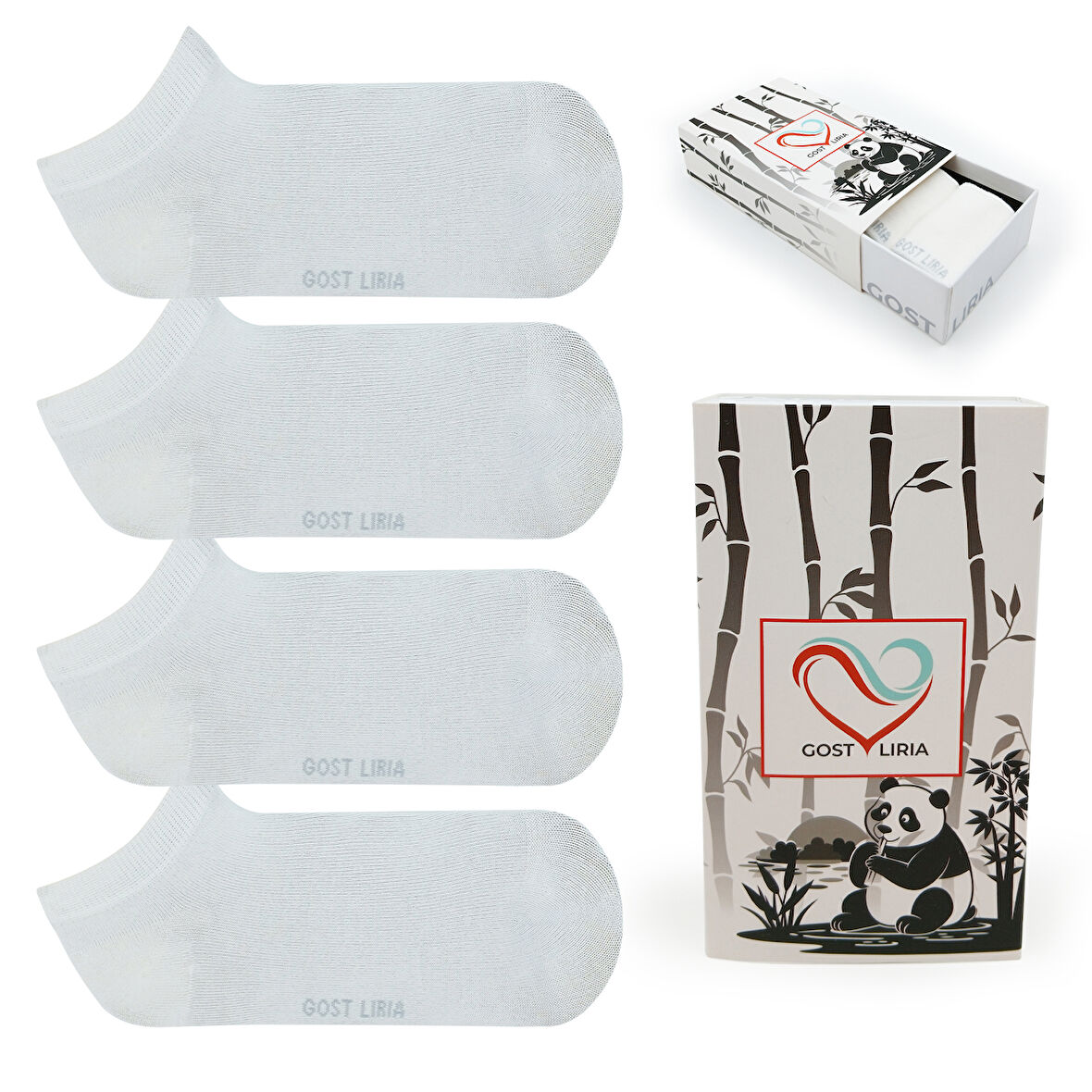 GOST LİRİA- Erkek Bambu  Beyaz Patik Çorap 4 lü Paket