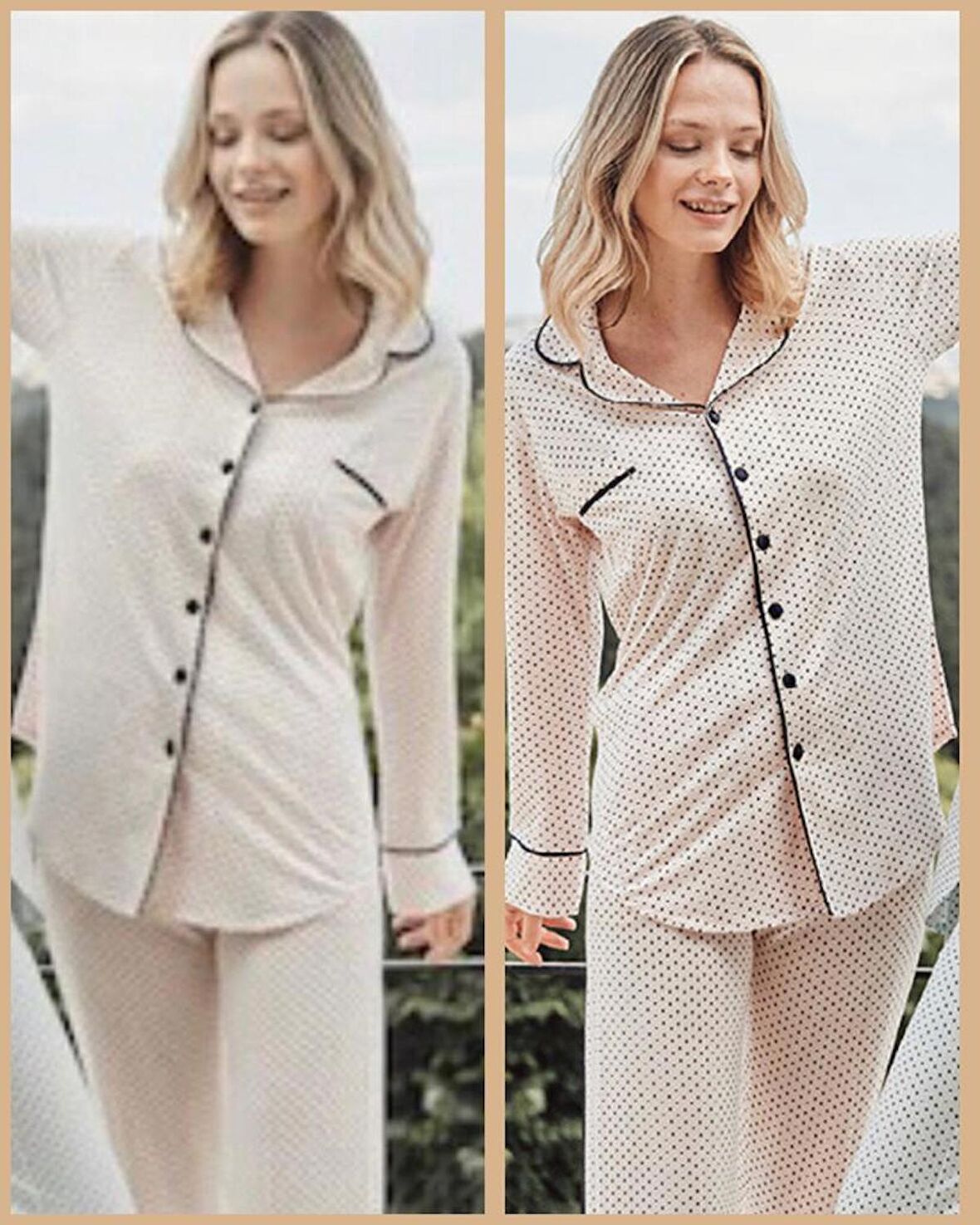 Bone Club 5125 Pudra Noktalı Önden Düğmeli Lohusa Pijama Tk
