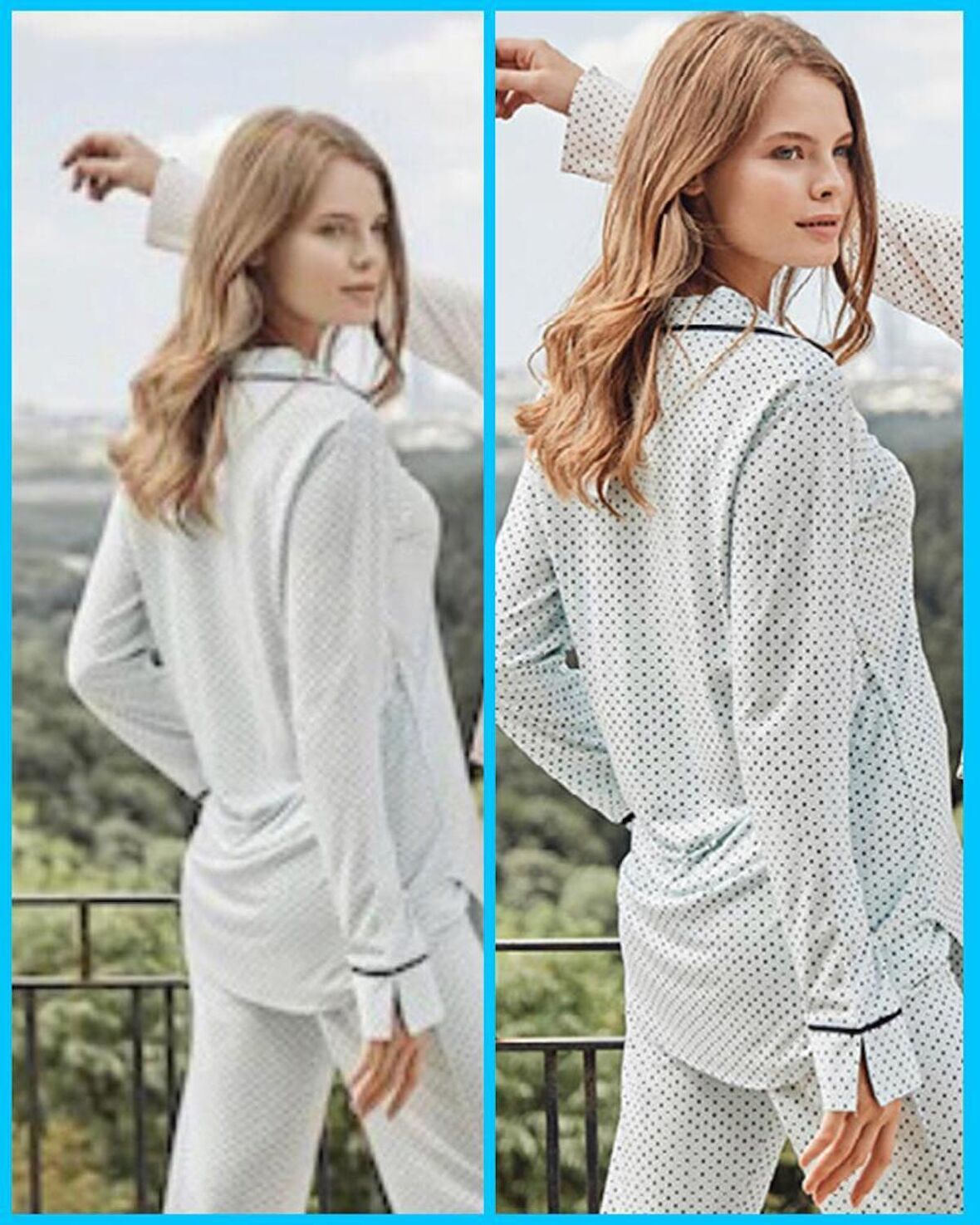 Bone Club 5125 Mavi  Noktalı Önden Düğmeli Lohusa Pijama Tk