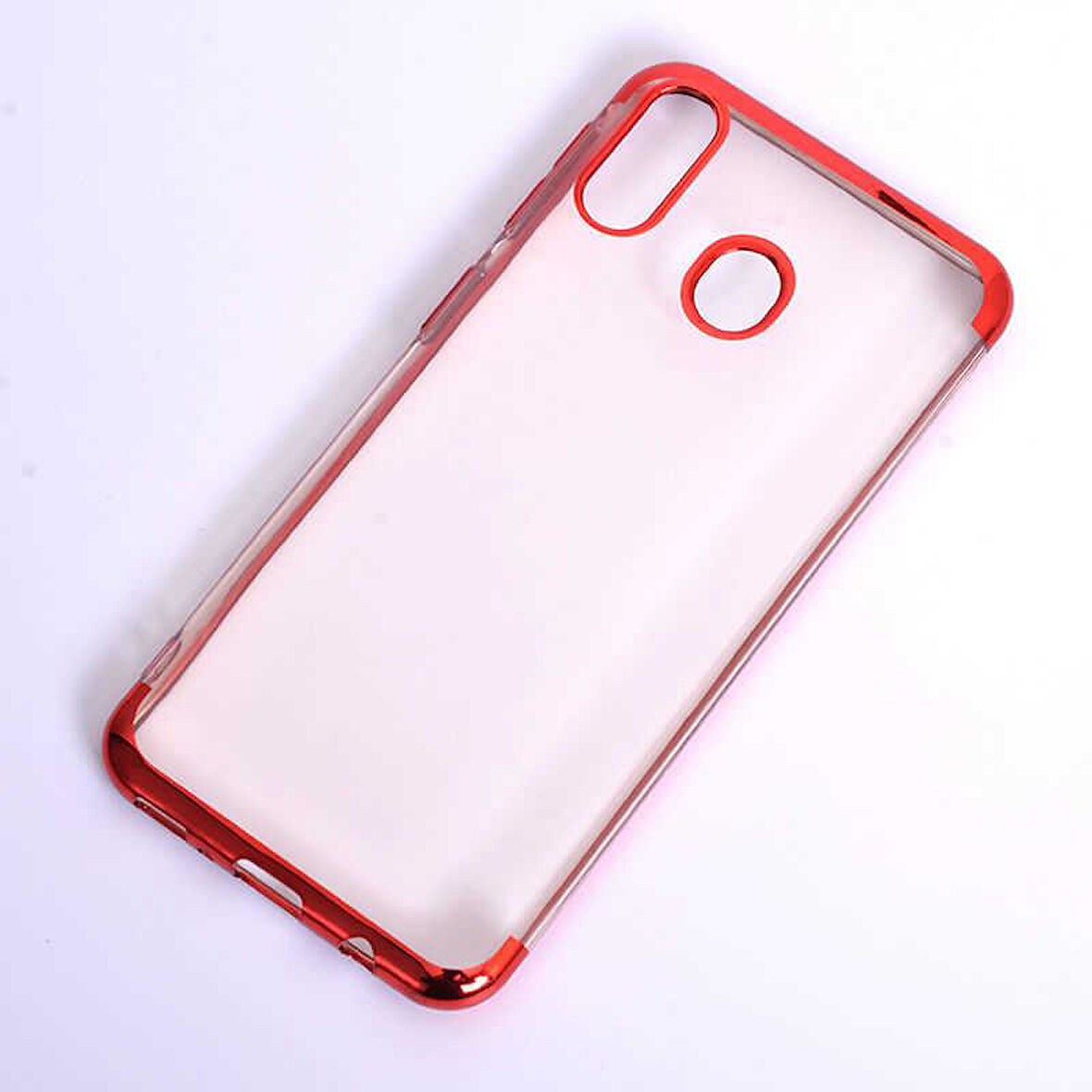 Galaxy M20 Köşeleri Renkli Şeffaf Kamera Korumalı Kılıf