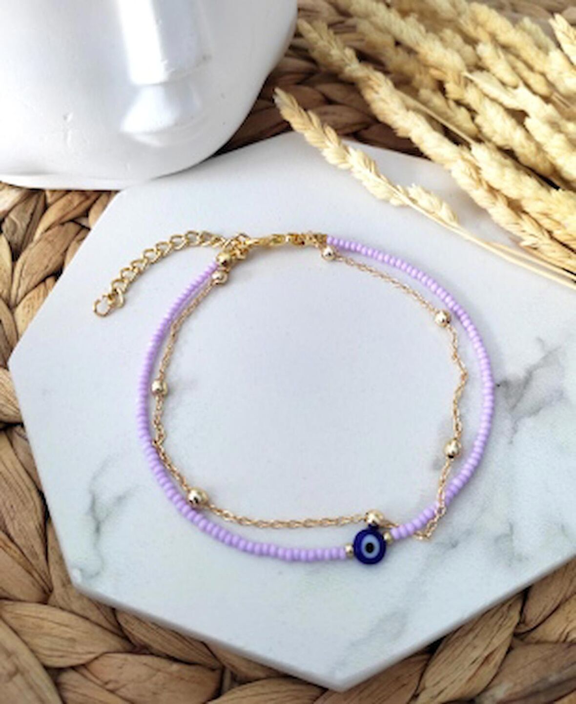 Kadın Lila Top Zincirli  Halhal