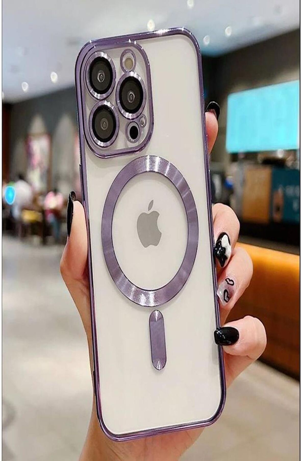 iPhone 14 Pro Kılıf Magsafe Köşeleri Renkli Lüx Şeffaf Kamera Lens Korumalı