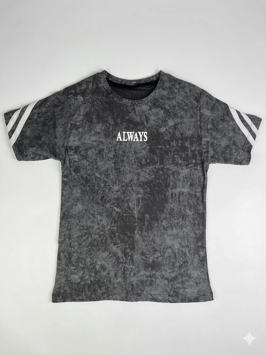 Erkek Çocuk Vintage Görünümlü Antrasit T-shirt - Retro Şerit Detaylı Grafik Baskılı Üst