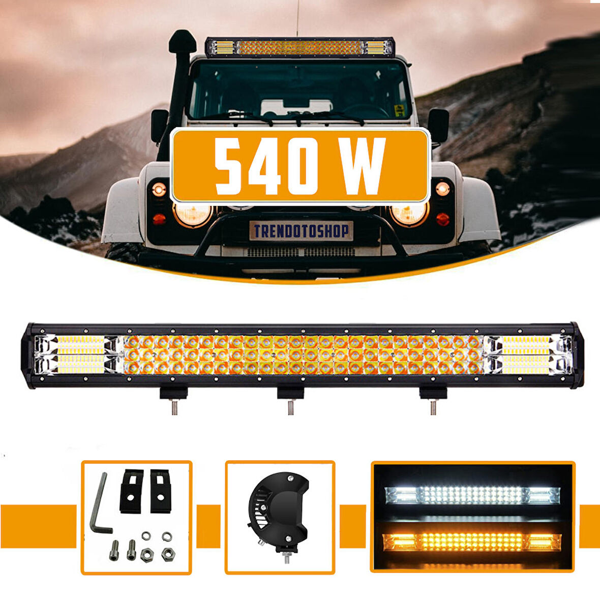 Off Road 3 Sıra 540W 5 modlu Modlu Led Lamba Beyaz Ve Turuncu 108 cm 3030 Cree Led