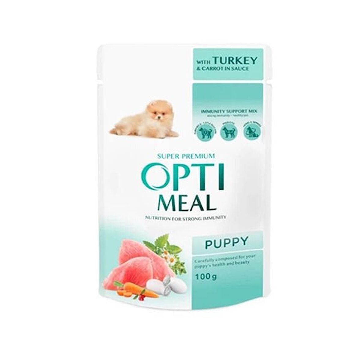 Optimeal Parça Etli Hindi ve Havuçlu Küçük Irk Konserve Yavru Köpek Maması 100 Gr