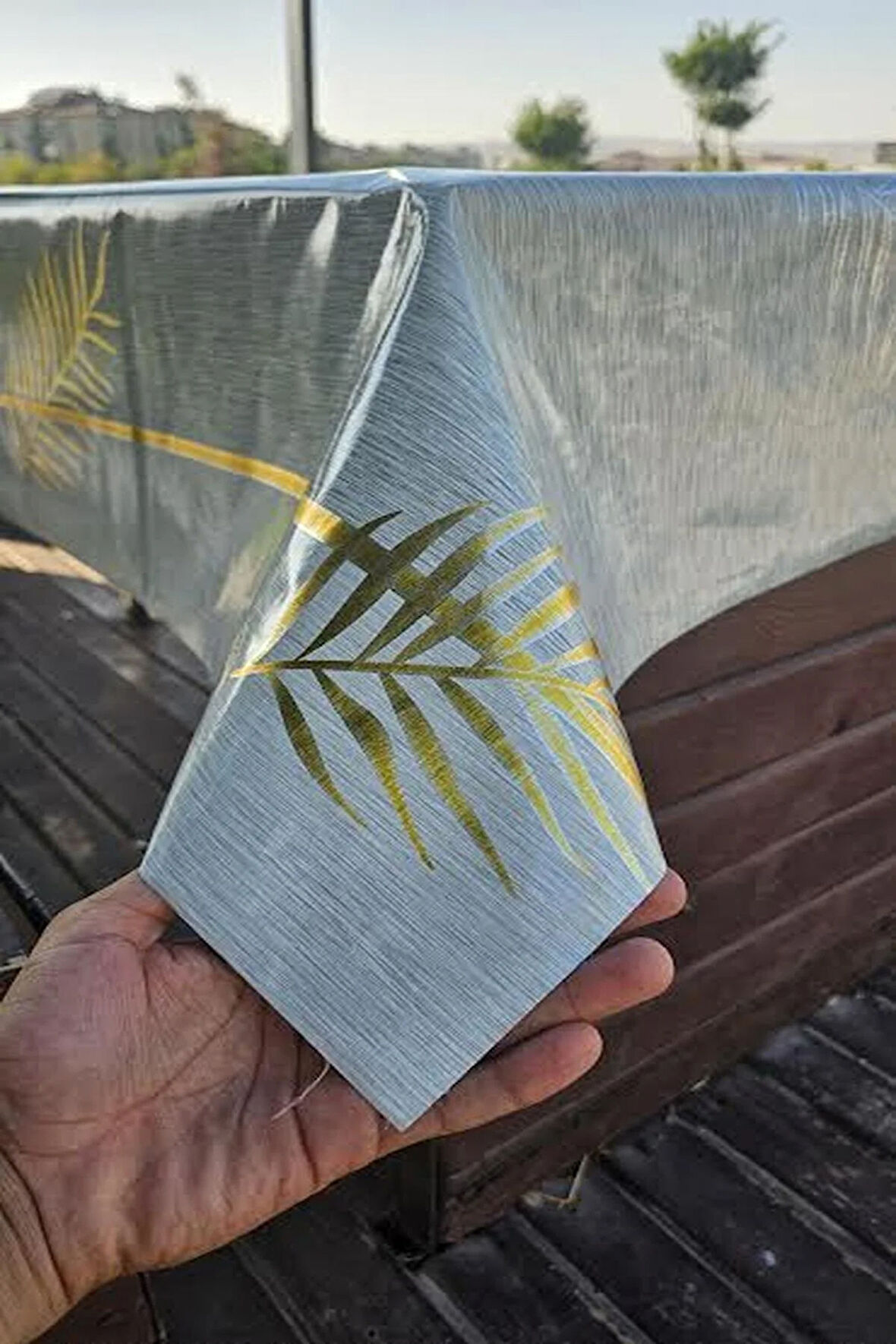 Modern Yaprak Desenli Şeffaf PVC Masa Örtüsü Silinebilir Kaymaz Sofra Örtüsü Su Geçirmez