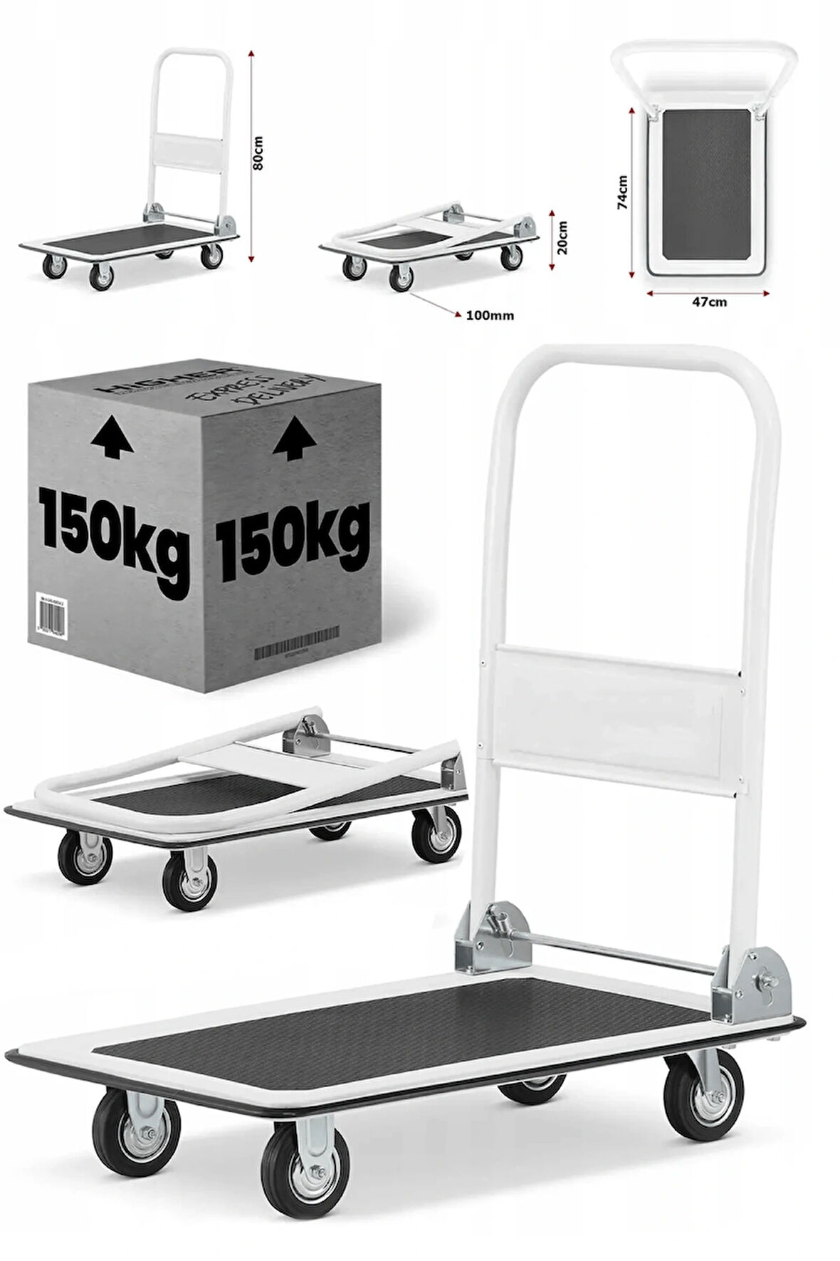 Platformlu 150 Kg Kapasiteli Çok Fonksiyonlu Katlanır Depo,Ürün,Paket Taşıma Arabası
