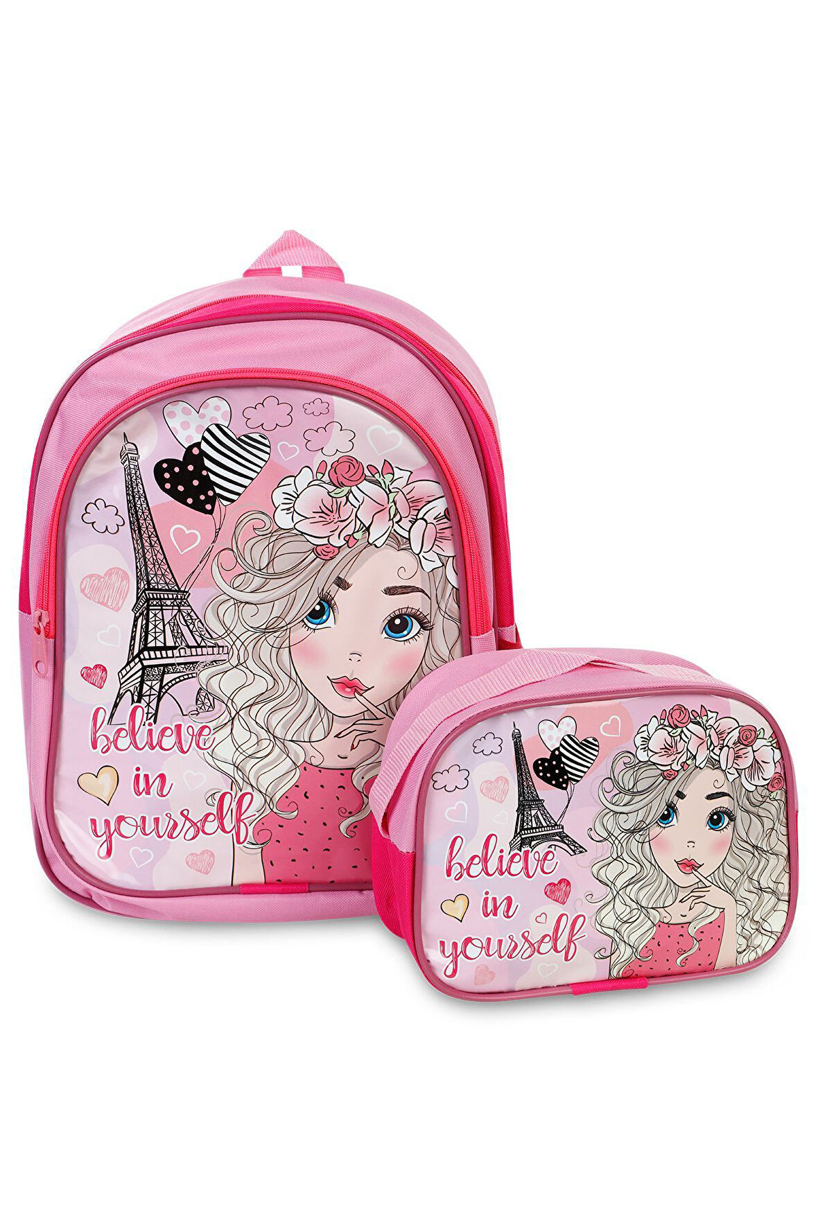 Mikro Muggle Paris Girl İlk okul Çantası ve Beslenme Çantası 2li Set Pembe