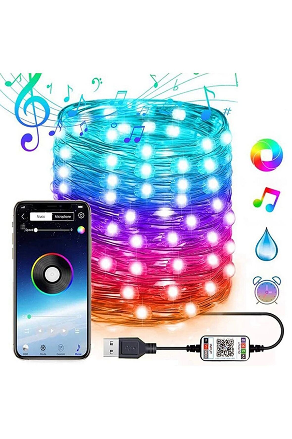 10mt 100 Led usb Rgb Bluetooth Telefonla Kontrol Edilen Usb Led Lamba Ios-android