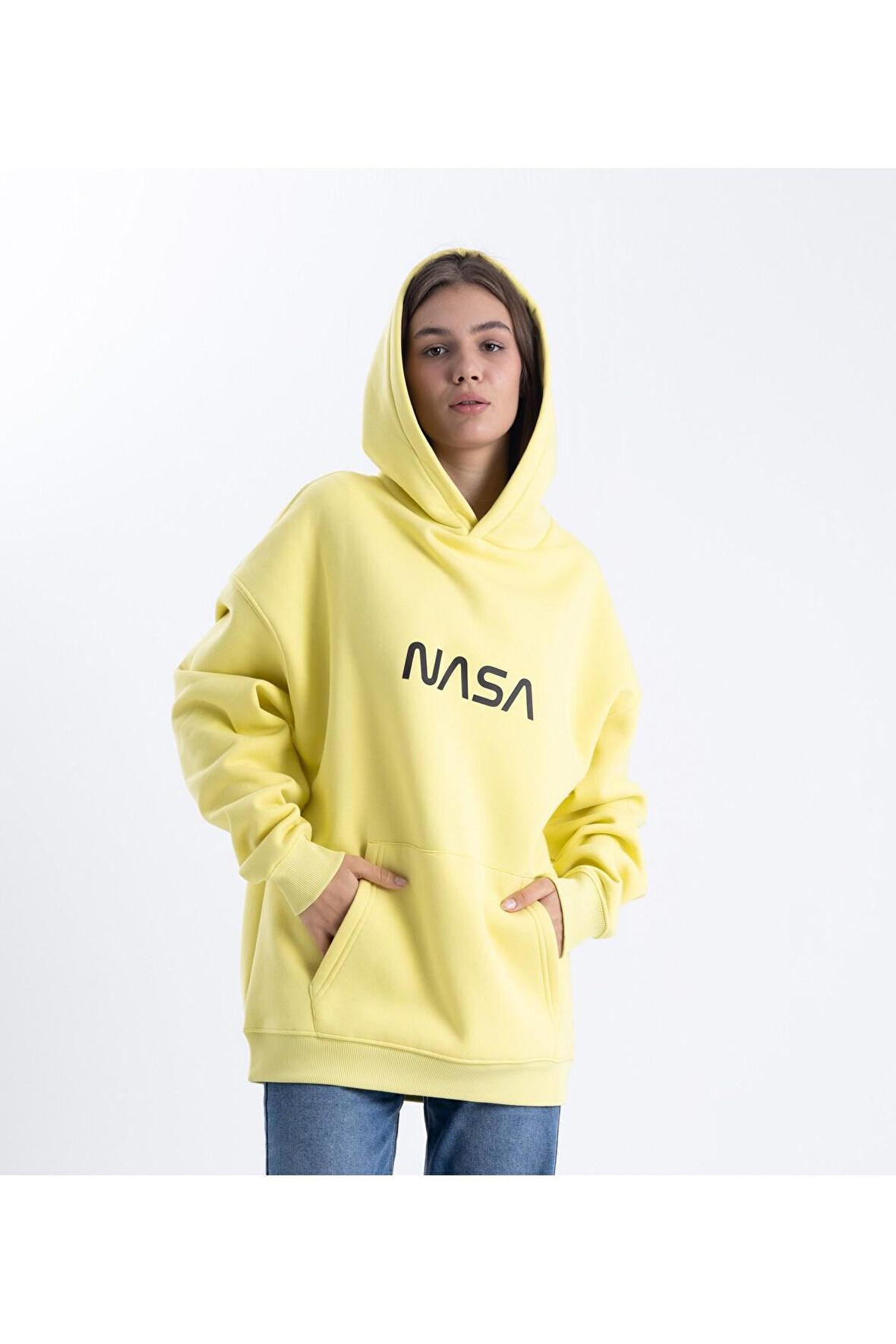 Unisex Nasa Baskı Kapşonlu Sweatshirt